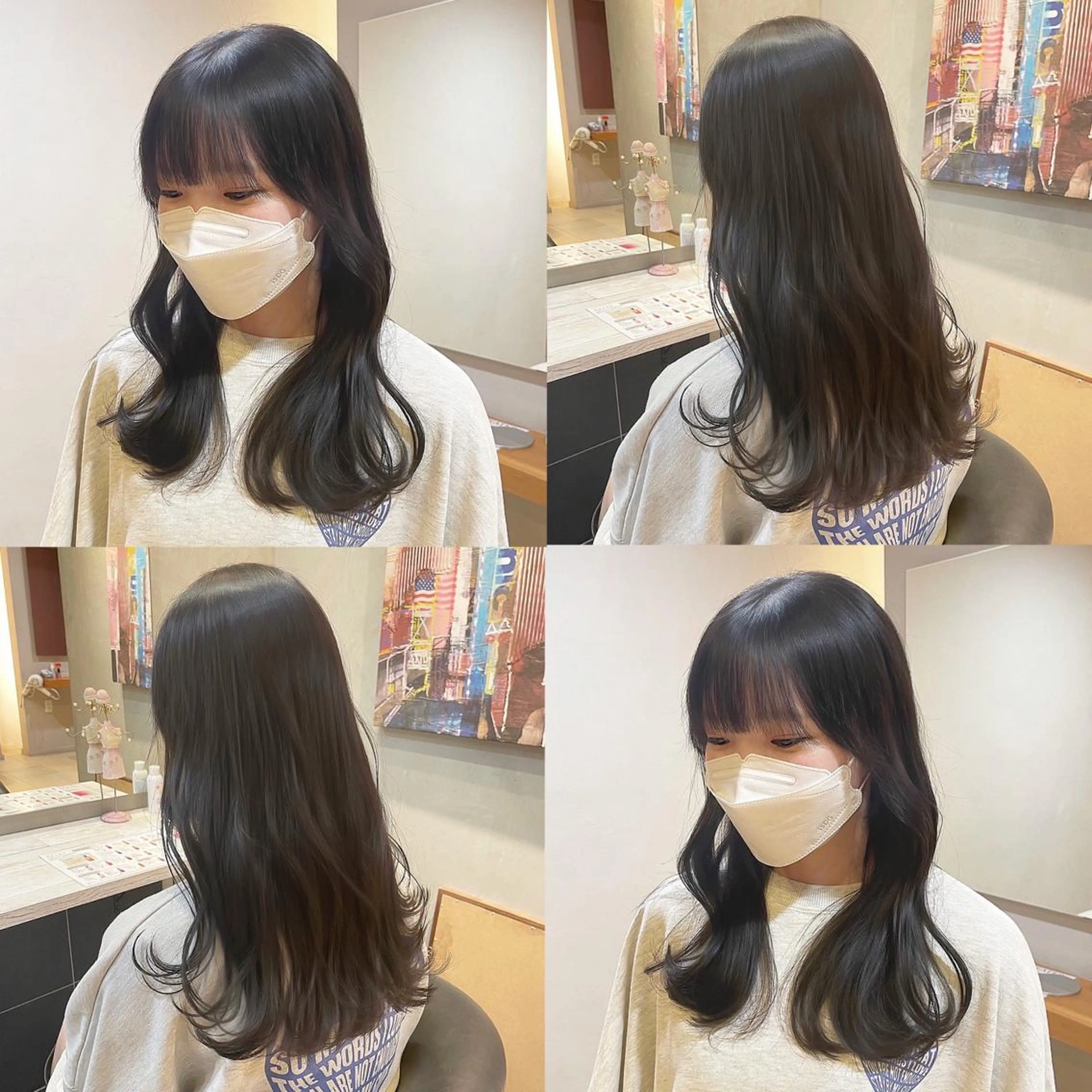 ロング カラー 透明感カラー ダークグレー くびれヘア 顔周りカット 韓国風ヘア 新宿/顔周りカット/ レイヤー/がっきーのヘアスタイル