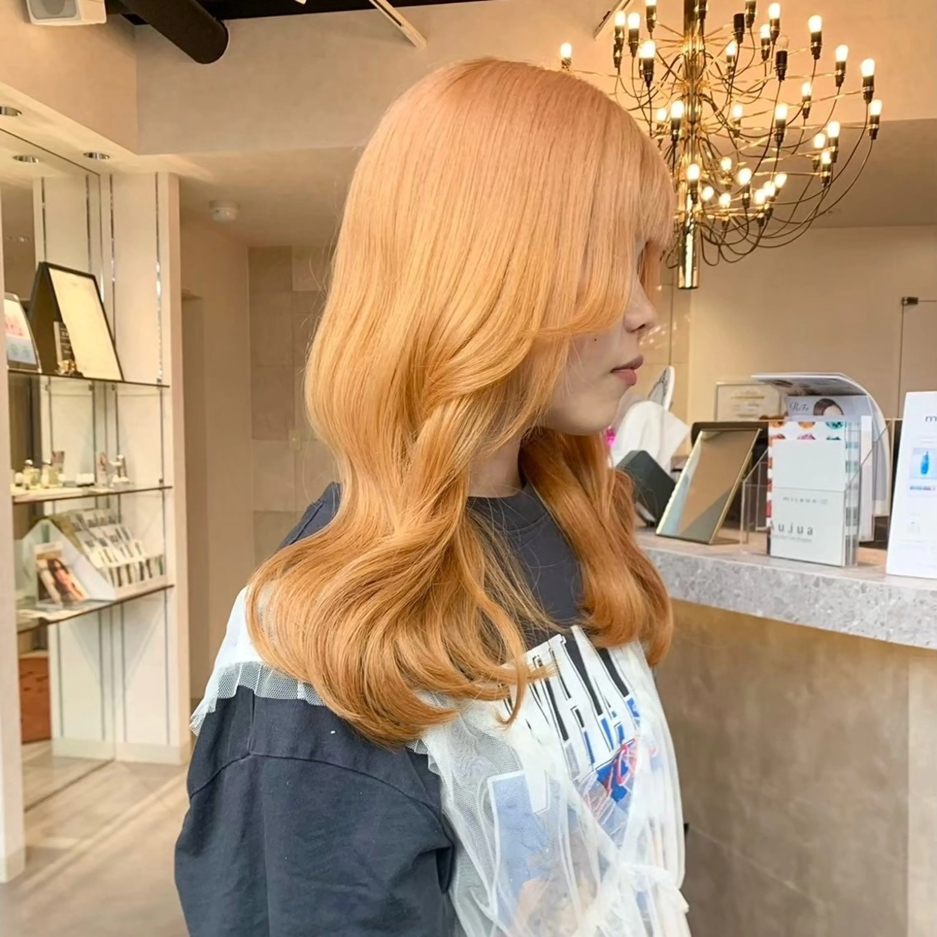 セミロング カラー ヘアアレンジ ヘアカラー トリートメント も も えのヘアスタイル