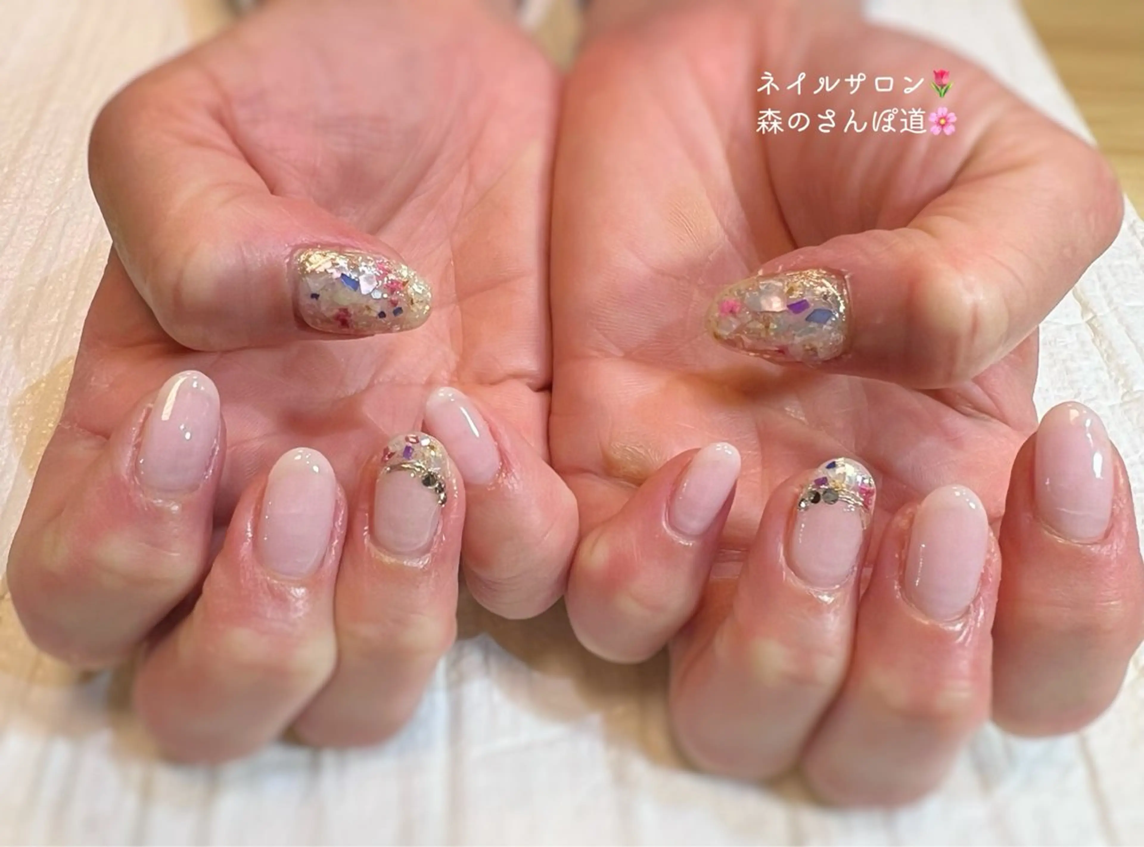 ネイル ハンドネイル ショートネイル 森のさんぽ道のネイルデザイン