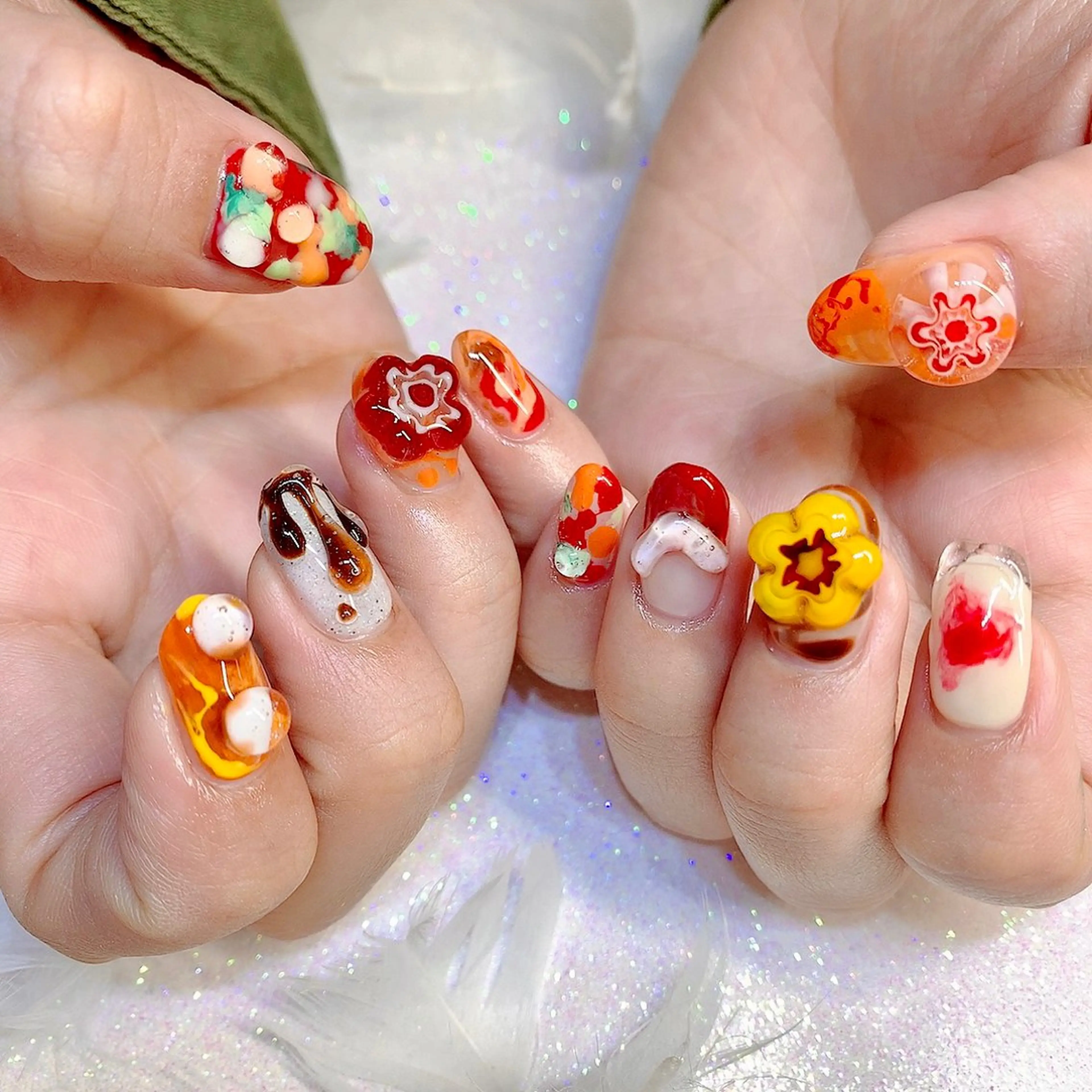 ネイル キラキラネイル 韓国ネイル 持ち込み ストーンネイル 3Dアートネイル💗 都築レナのネイルデザイン