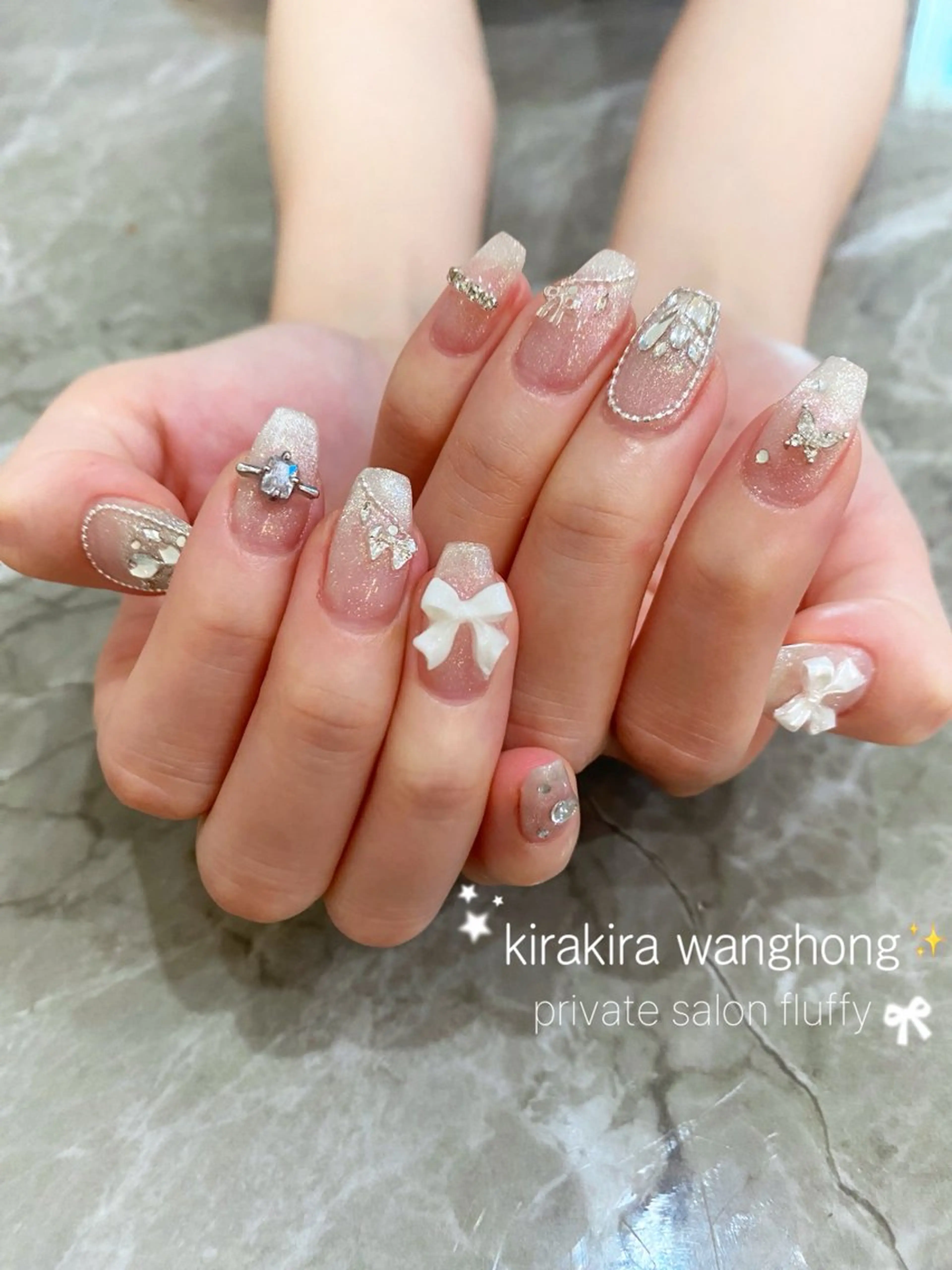 【オフなし⭐︎】お持ち込みデザイン🎀フル（10本アート）フリーアート、パーツ込み→¥8,300の写真