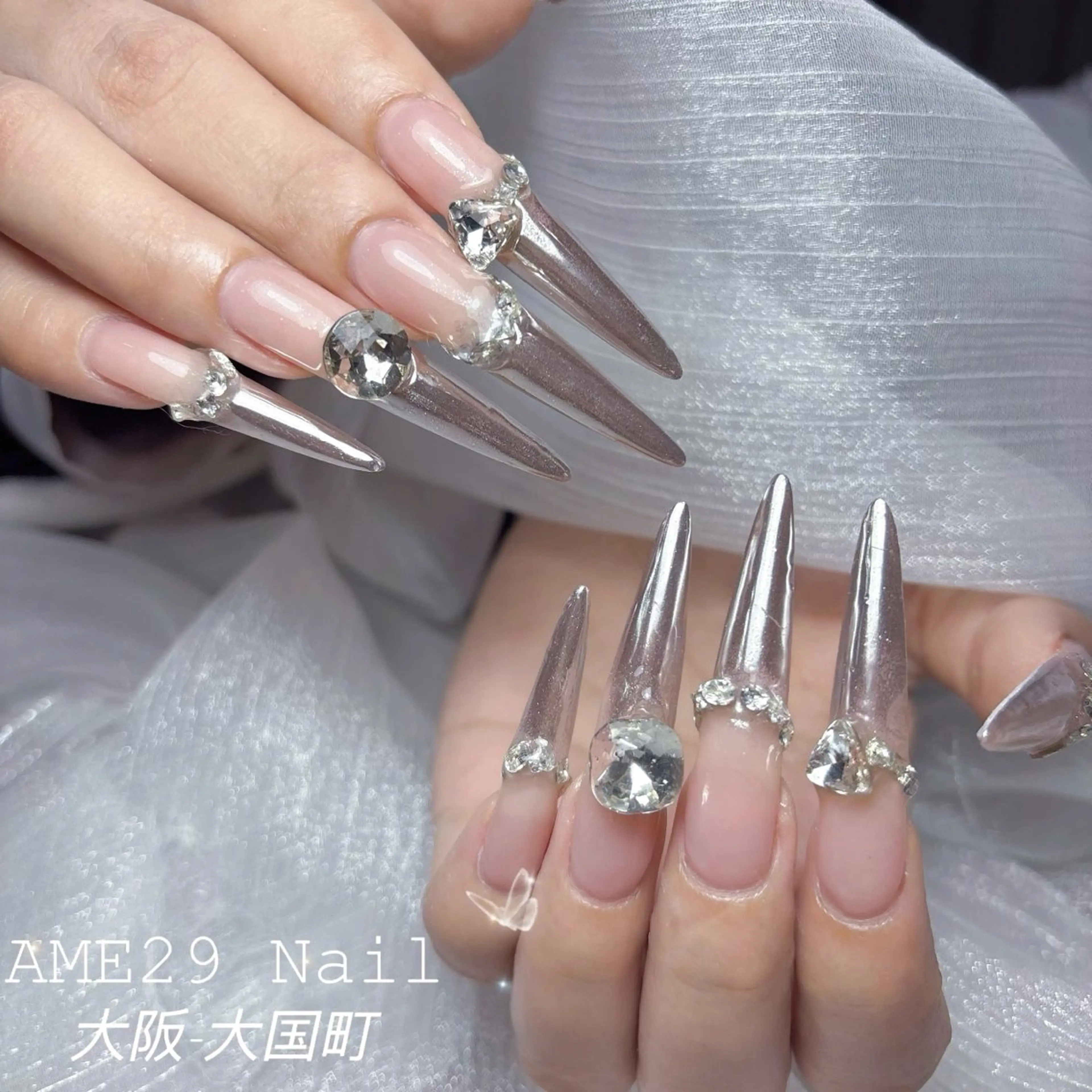 ネイル アートネイル ボーダー ドット フラッシュネイル フラワーネイル AME29 Nail ネイルサロンのネイルデザイン