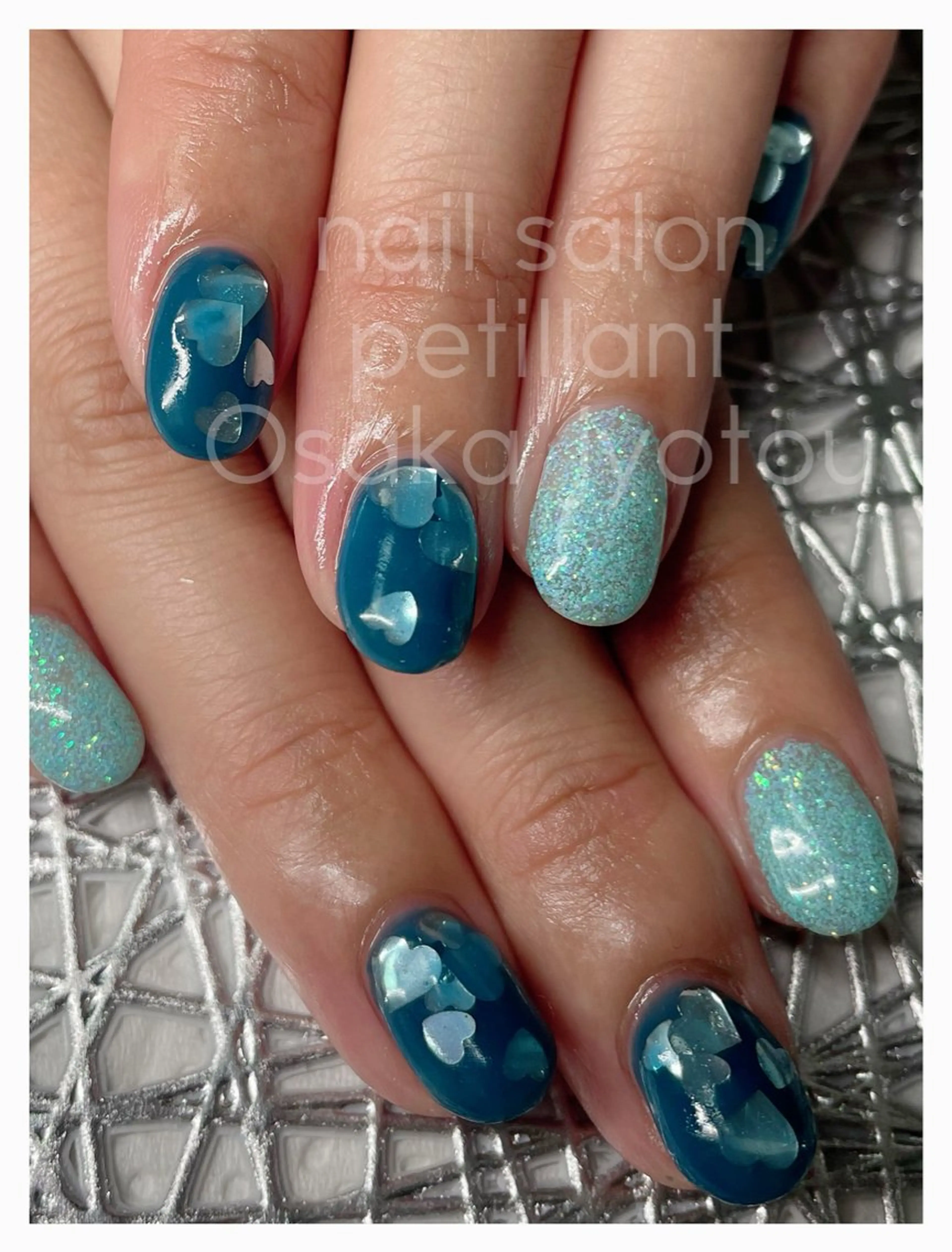 ネイル ブルー ハート nail salon petillantのネイルデザイン