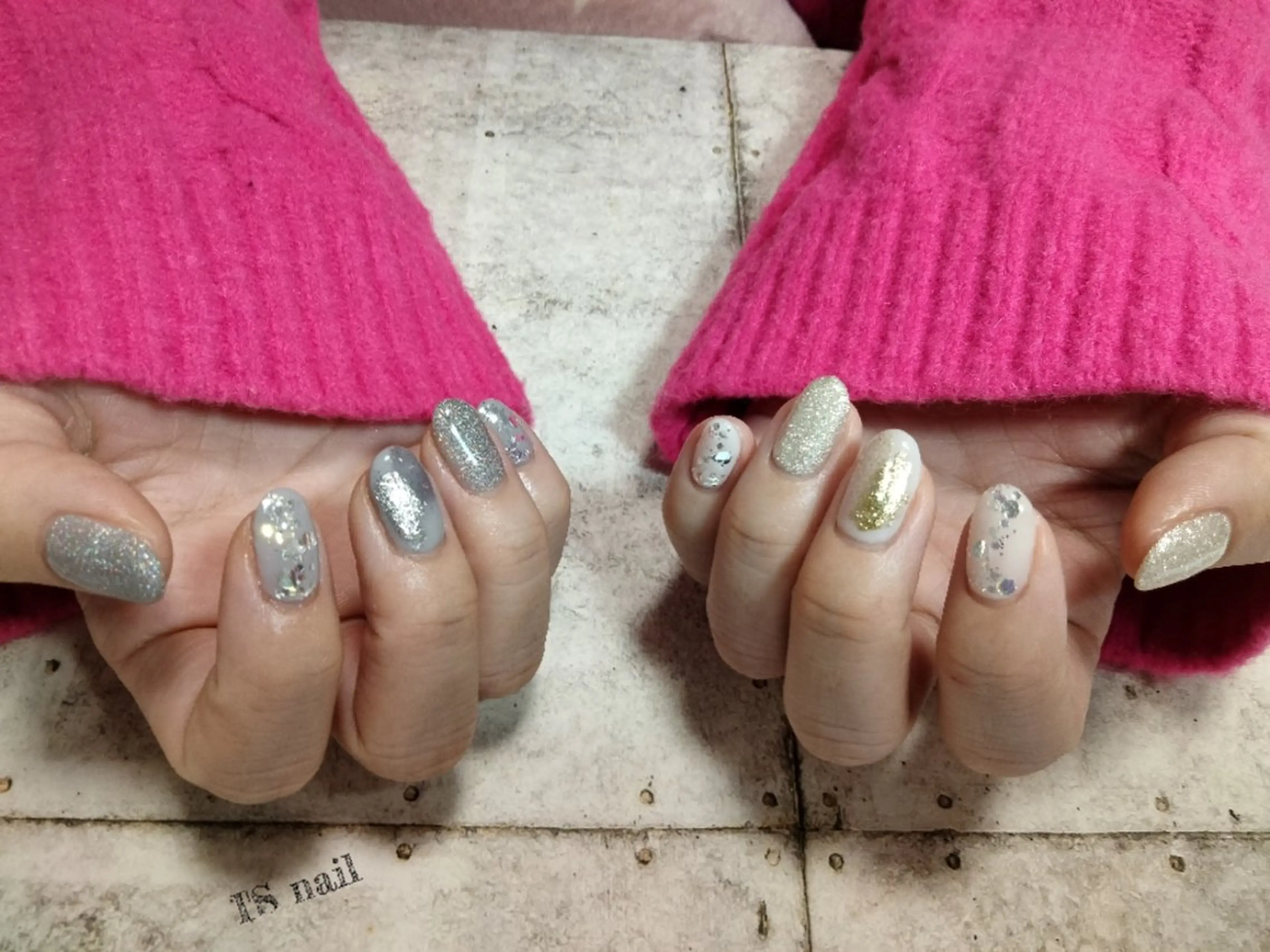 ネイル ゴールド シルバー ハンドネイル I'S nail 佐野のネイルデザイン