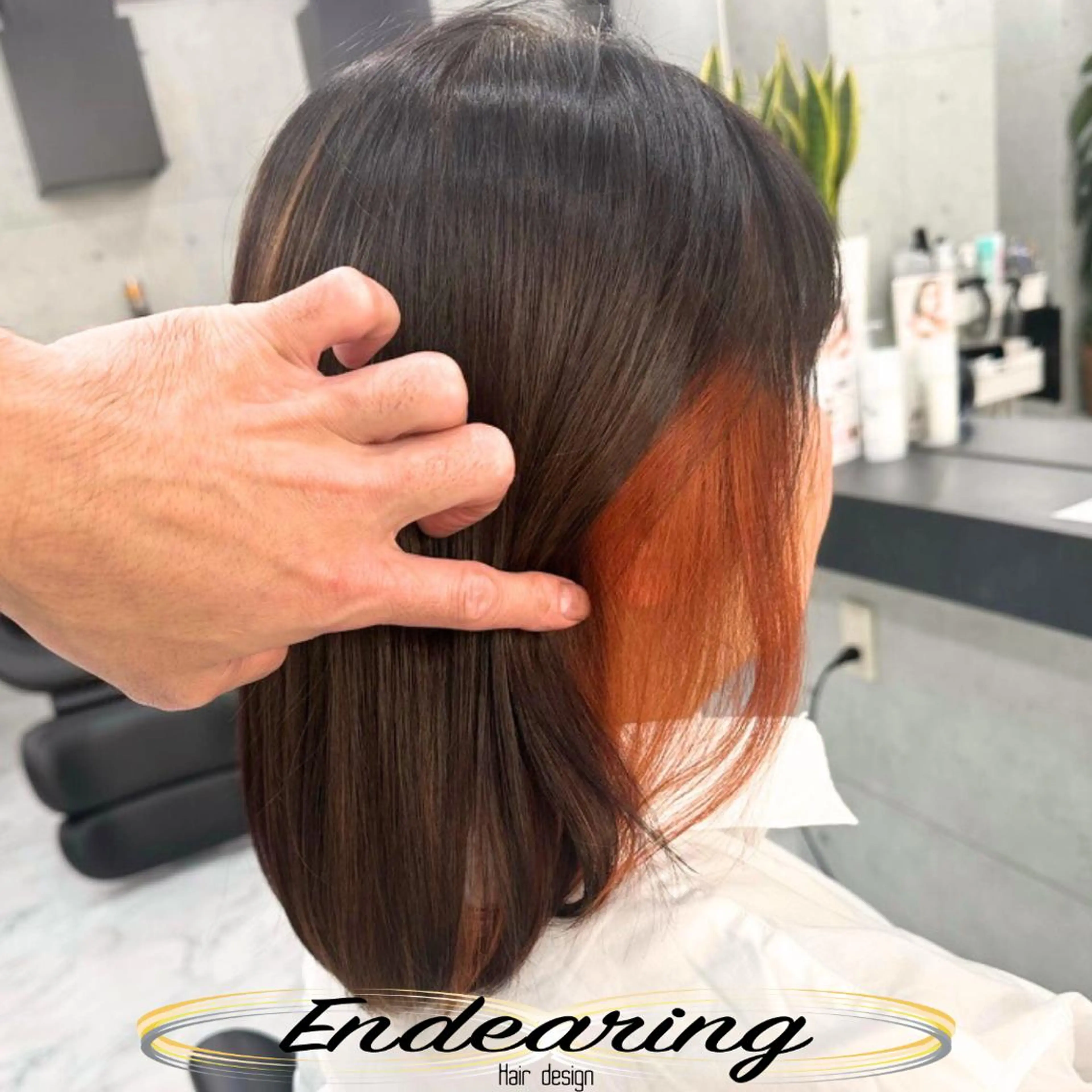 カラー ブラウンカラー 透明感カラー ダークブラウン インナーカラー オレンジ カット ヘアカラー Endearing 銀座/レイヤーカットのヘアスタイル