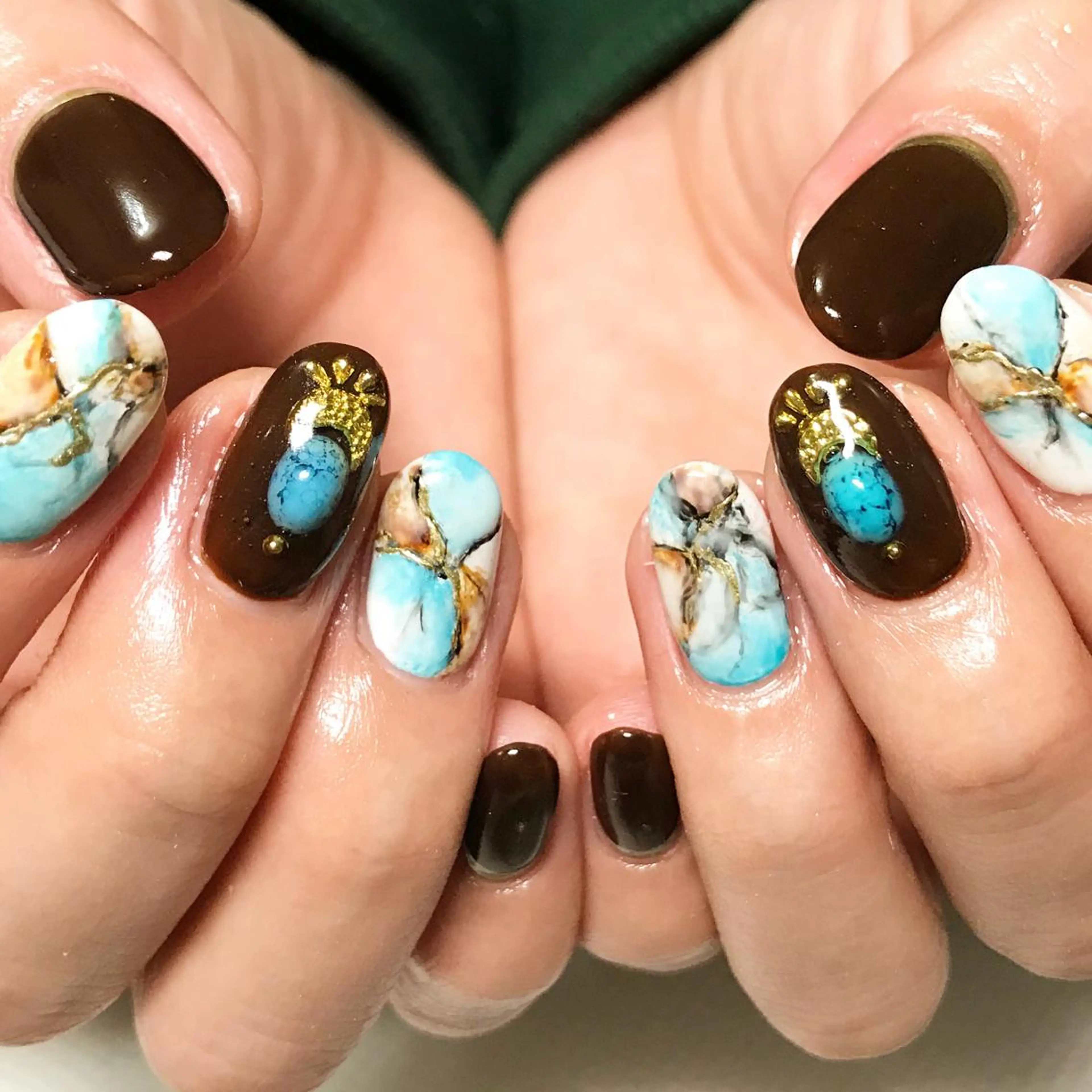 ネイル ブラウン フットネイル 大理石ネイル(マーブル) シンプルネイル 春ネイル nail fufla ♡yamane♡のネイルデザイン