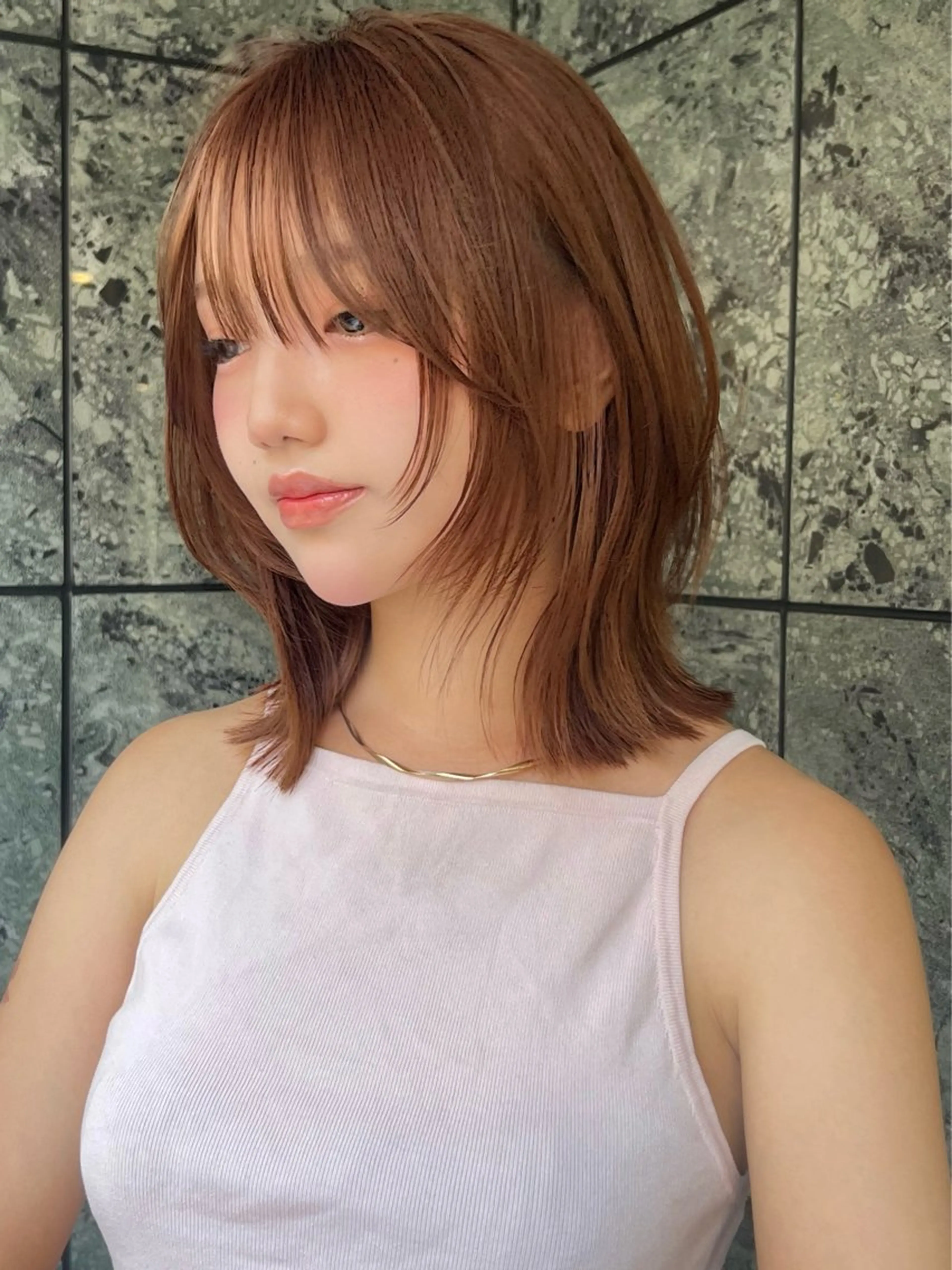 ミディアム カラー ブラウンカラー ダブルカラー カット ヘアカラー 小顔ボブ jilblanカホのヘアスタイル