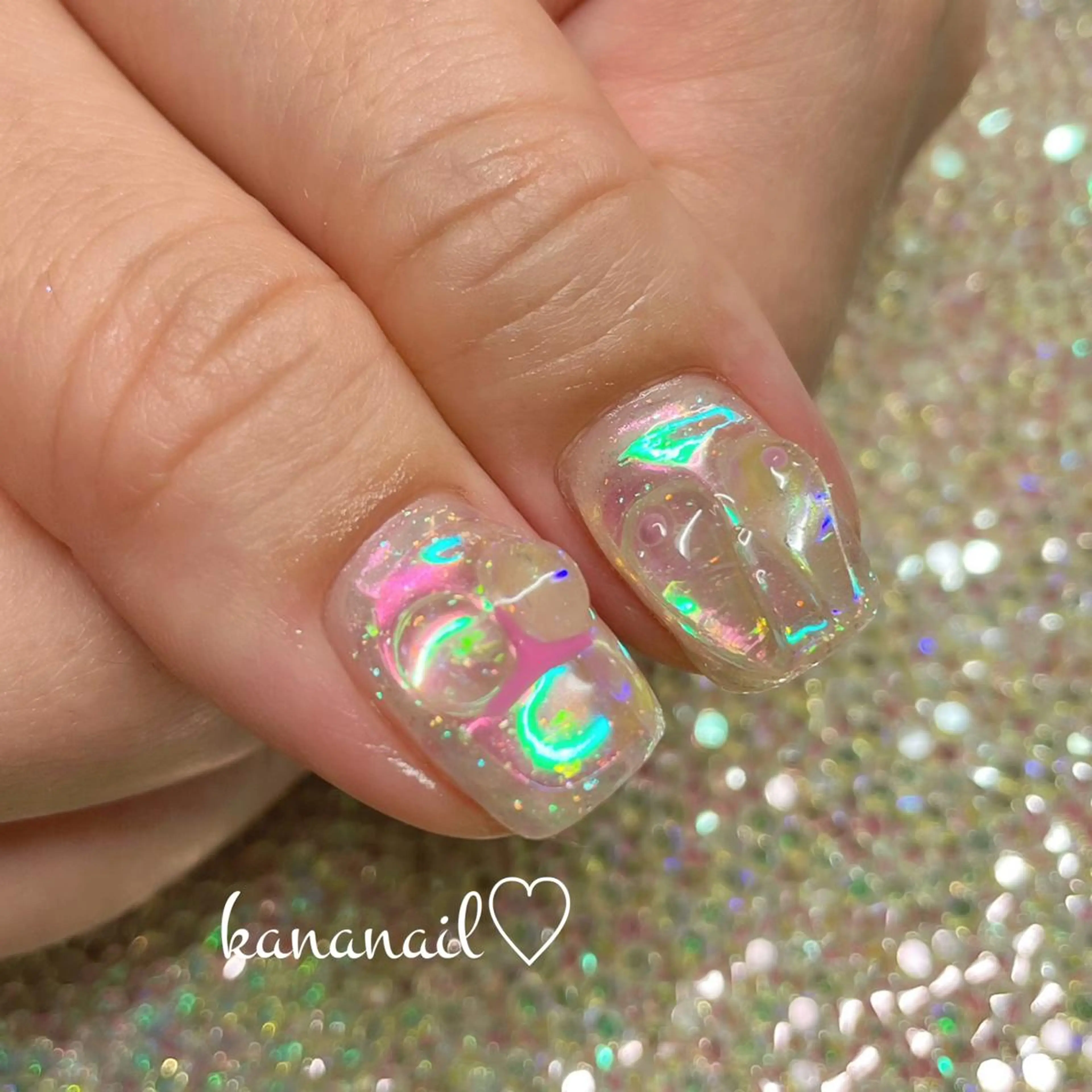 ネイル アートネイル ブルー ジェルネイル 卒業式 グリーン kananail ♡のネイルデザイン