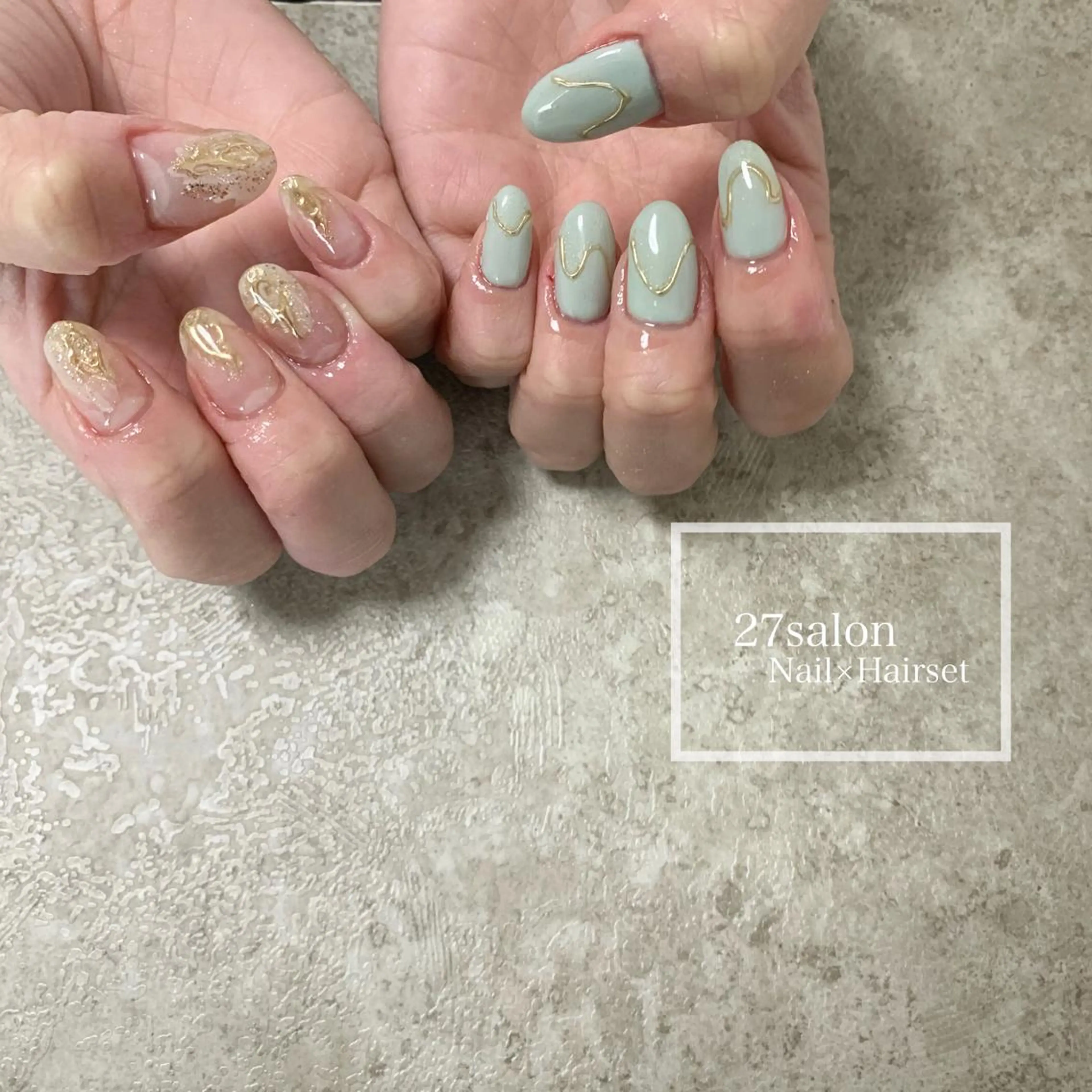 ネイル グリーン ニュアンスネイル 27salon yuinaのネイルデザイン