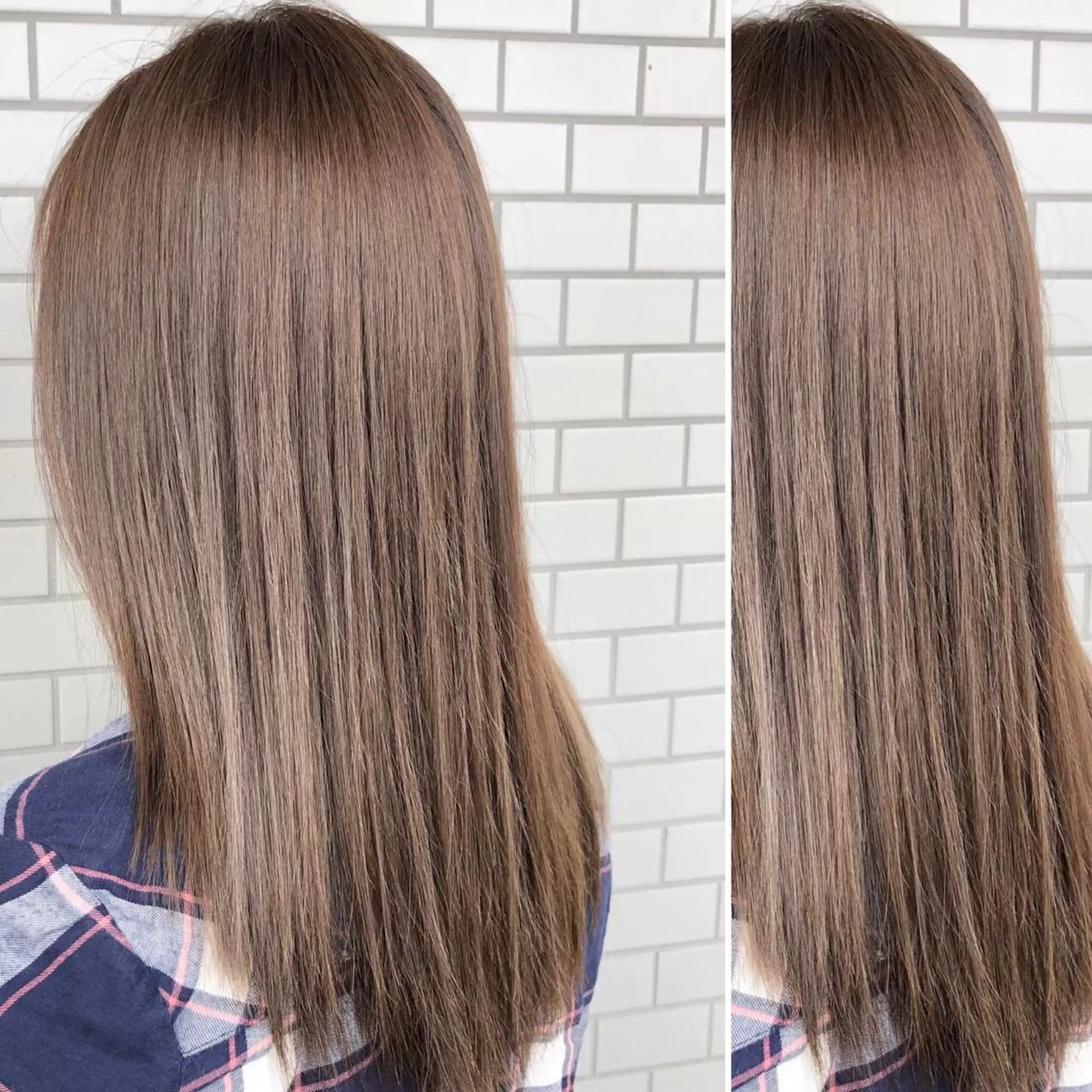 ミディアム カラー JuNブリーチに 縮毛矯正するプロのヘアスタイル