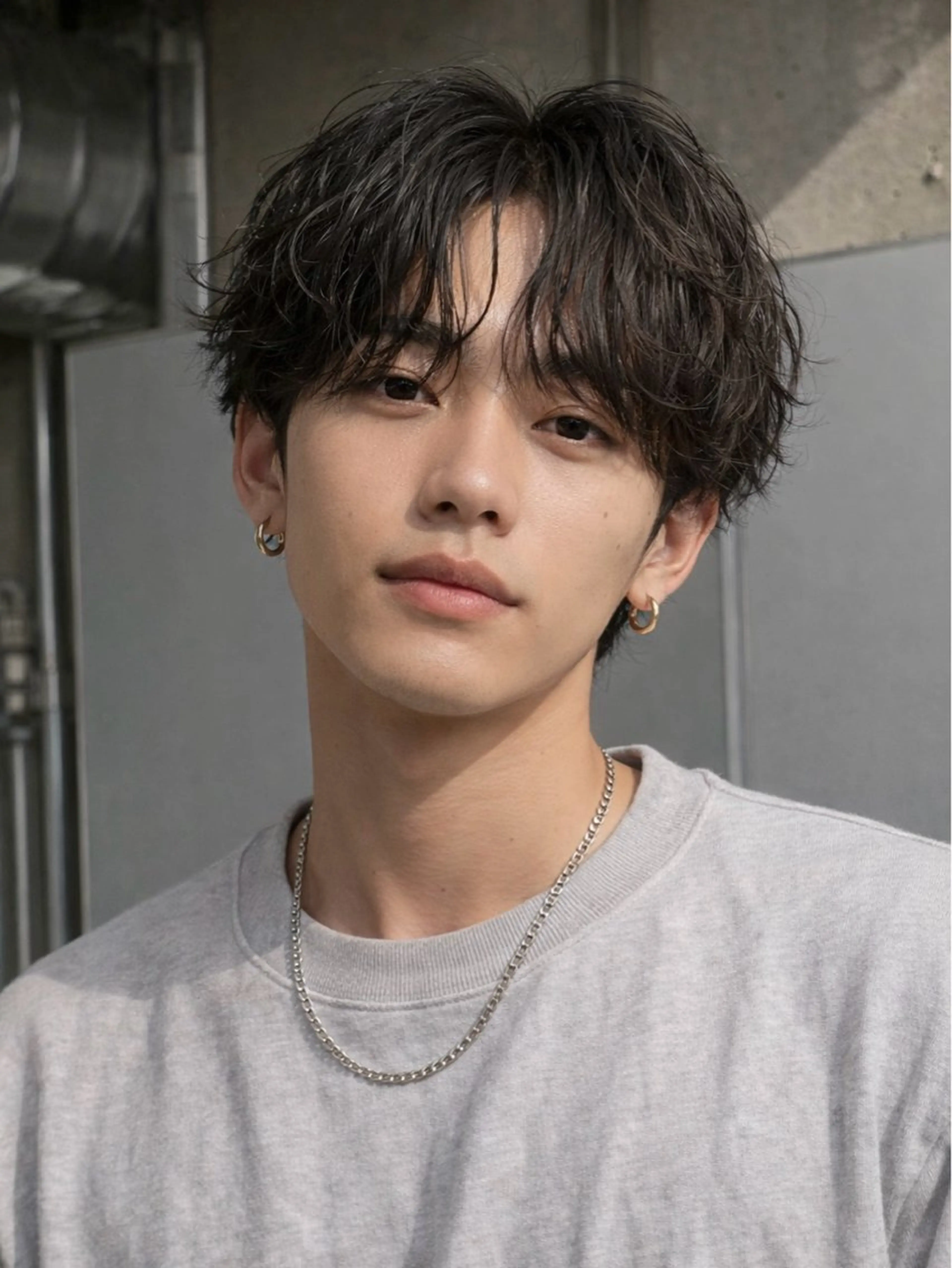 ミディアム パーマ ミディアムパーマ カット パーマ ショート　ボブ メンズ　パーマのヘアスタイル