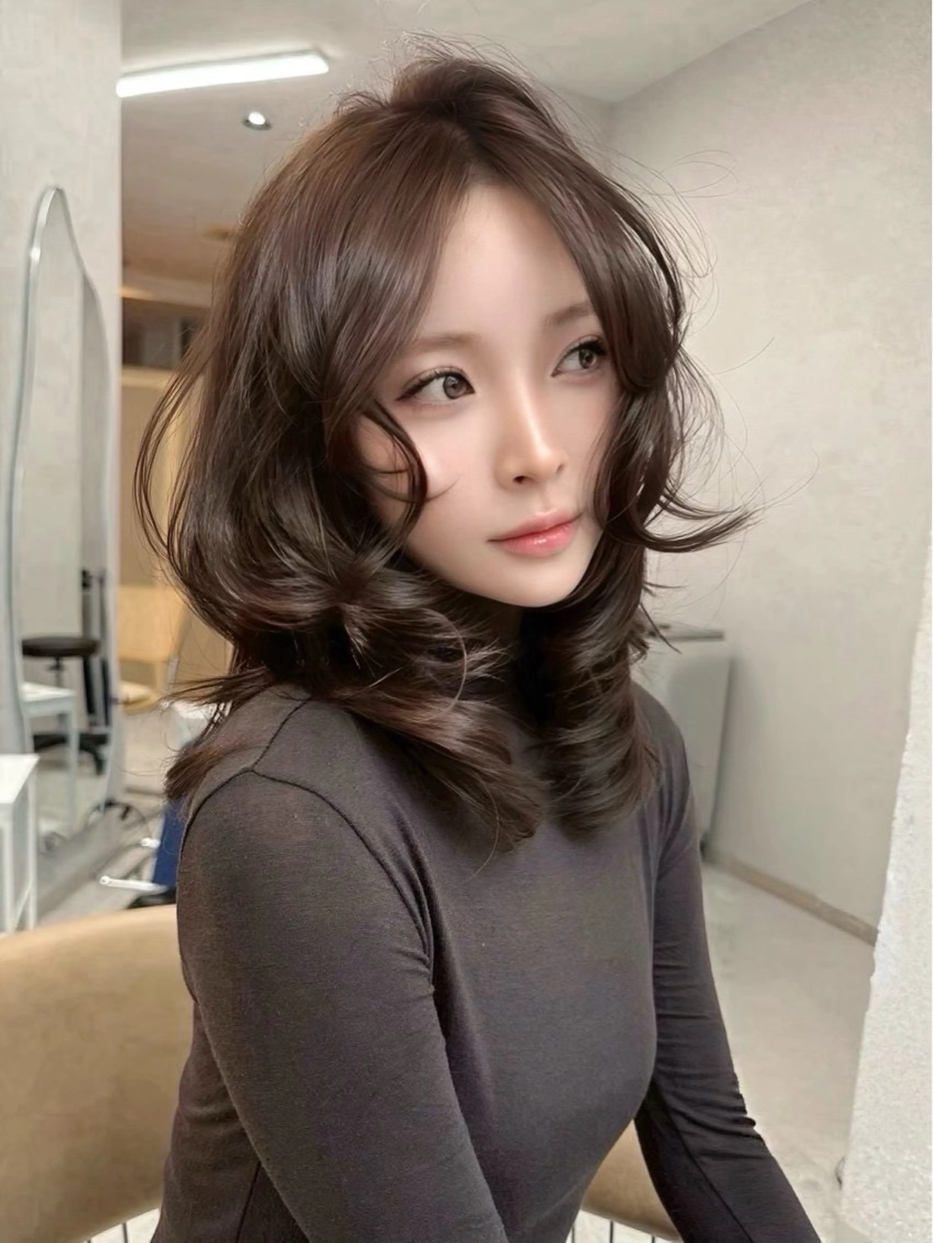 セミロング 顔周りカット レイヤーカット 似合わせカット 小顔カット カット ヘアカラー トリートメント 当日予約/天神美容室 HACKのヘアスタイル