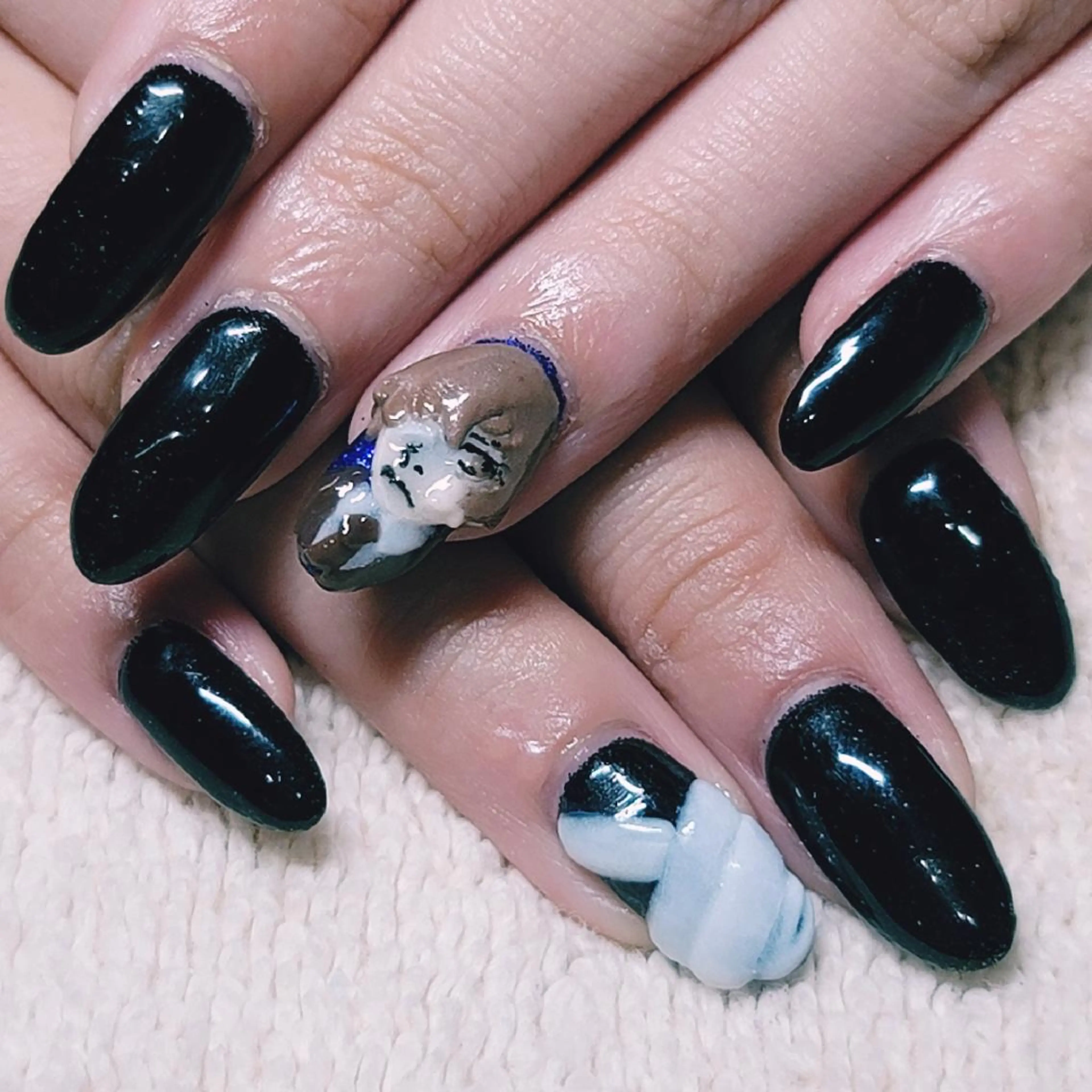 ネイル ラメ(グリッター) ネイビー ハンドネイル よしだ ひろきのネイルデザイン