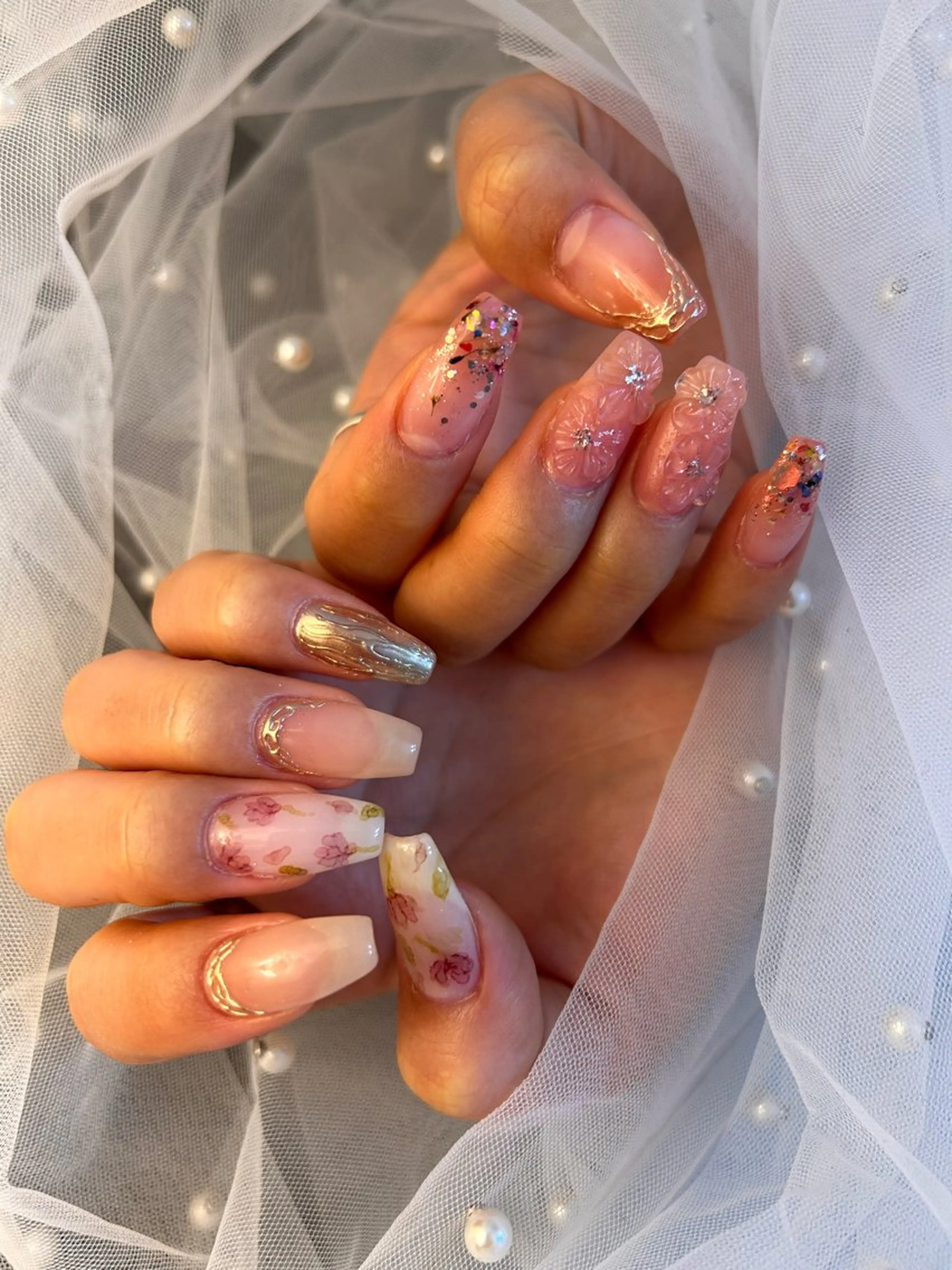 ネイル 桜ネイル フラワーネイル ぷっくりネイル ハンドネイル フットネイル ✴︎ Delightのネイルデザイン