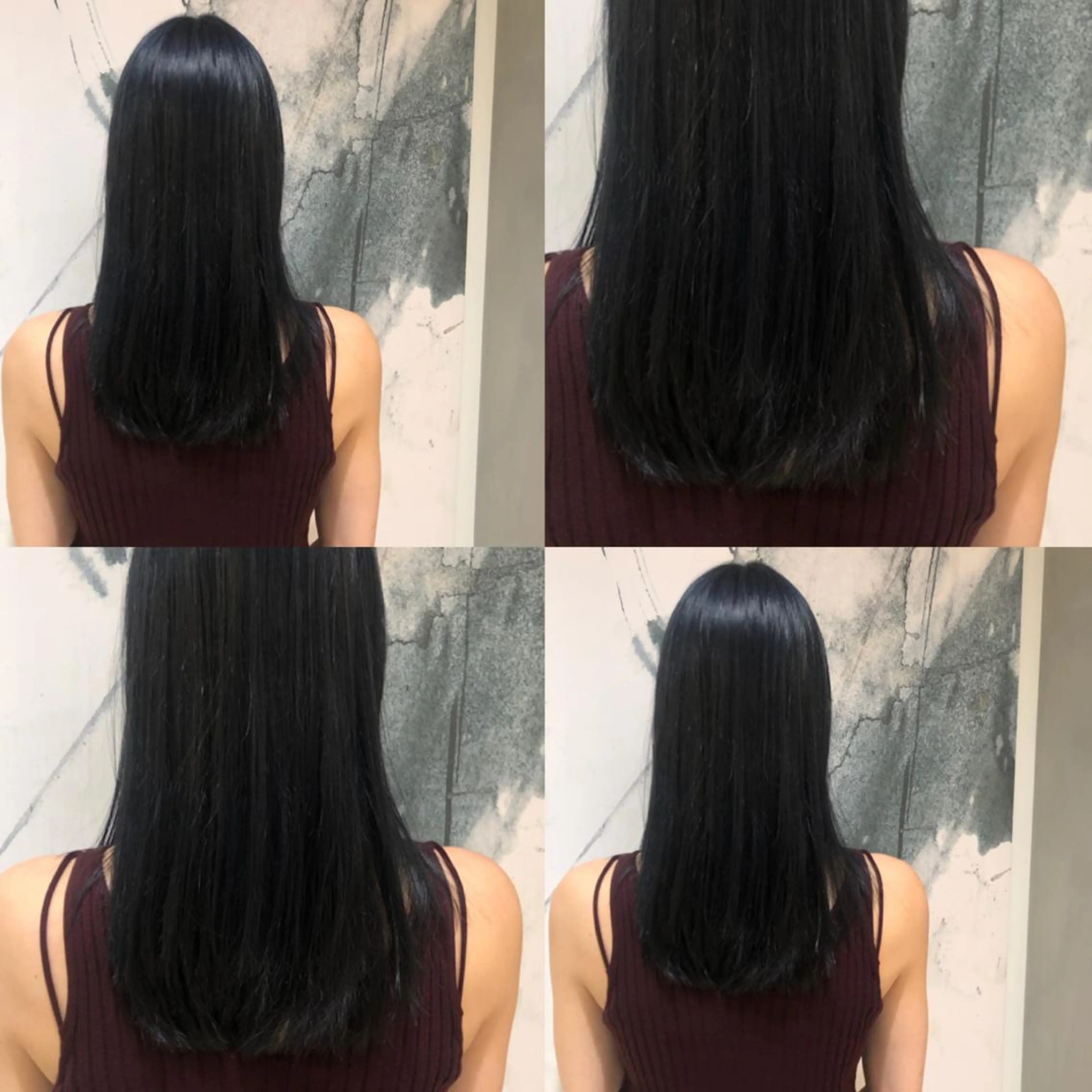 セミロング カラー 黒髪 ブルーカラー ブルーブラック ネイビーカラー カジュアルを女っぽく 𝗮𝘆𝗮𝗰𝗼のヘアスタイル