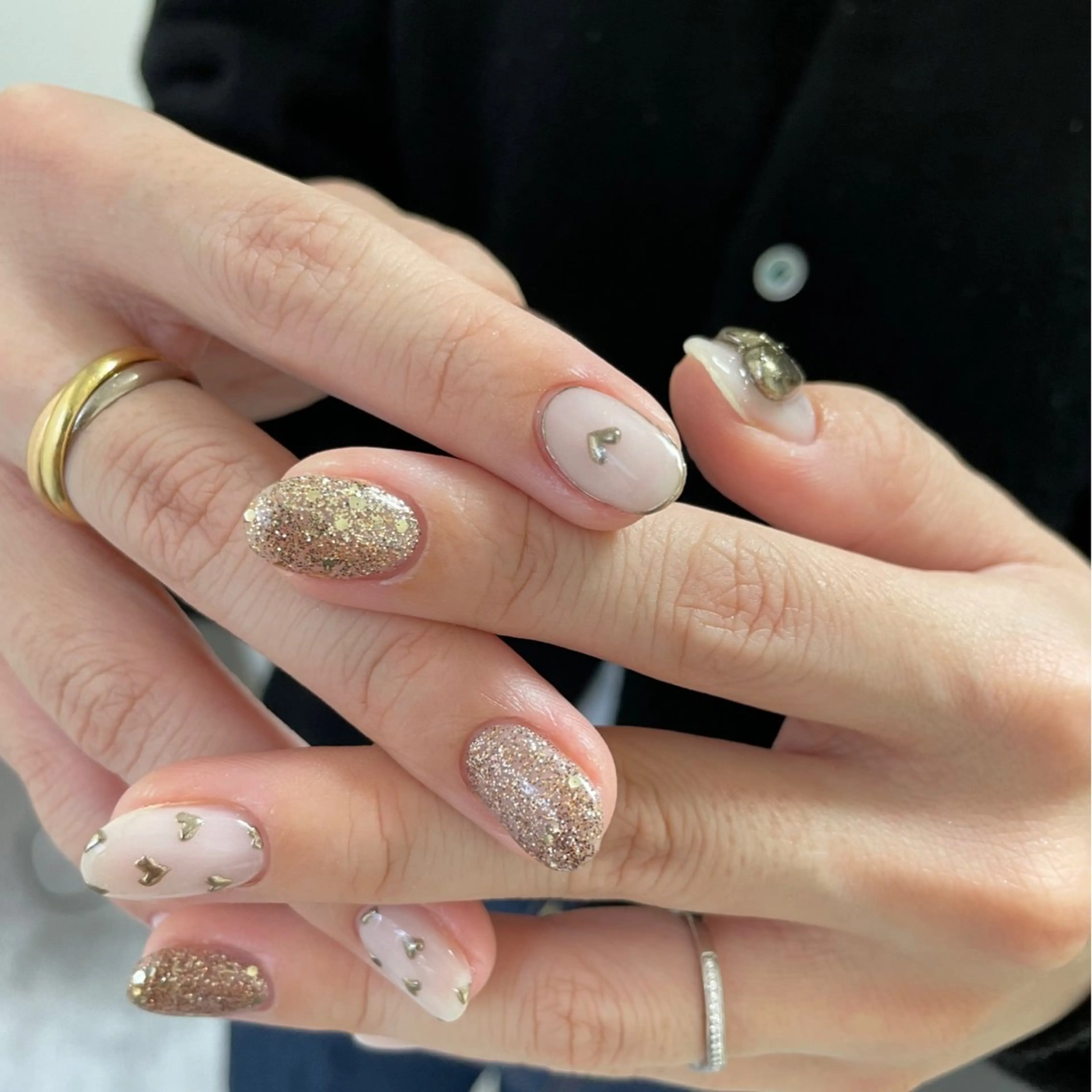 ネイル ゴールド ハート ラメ(グリッター) ミラーネイル Rirans nailのネイルデザイン