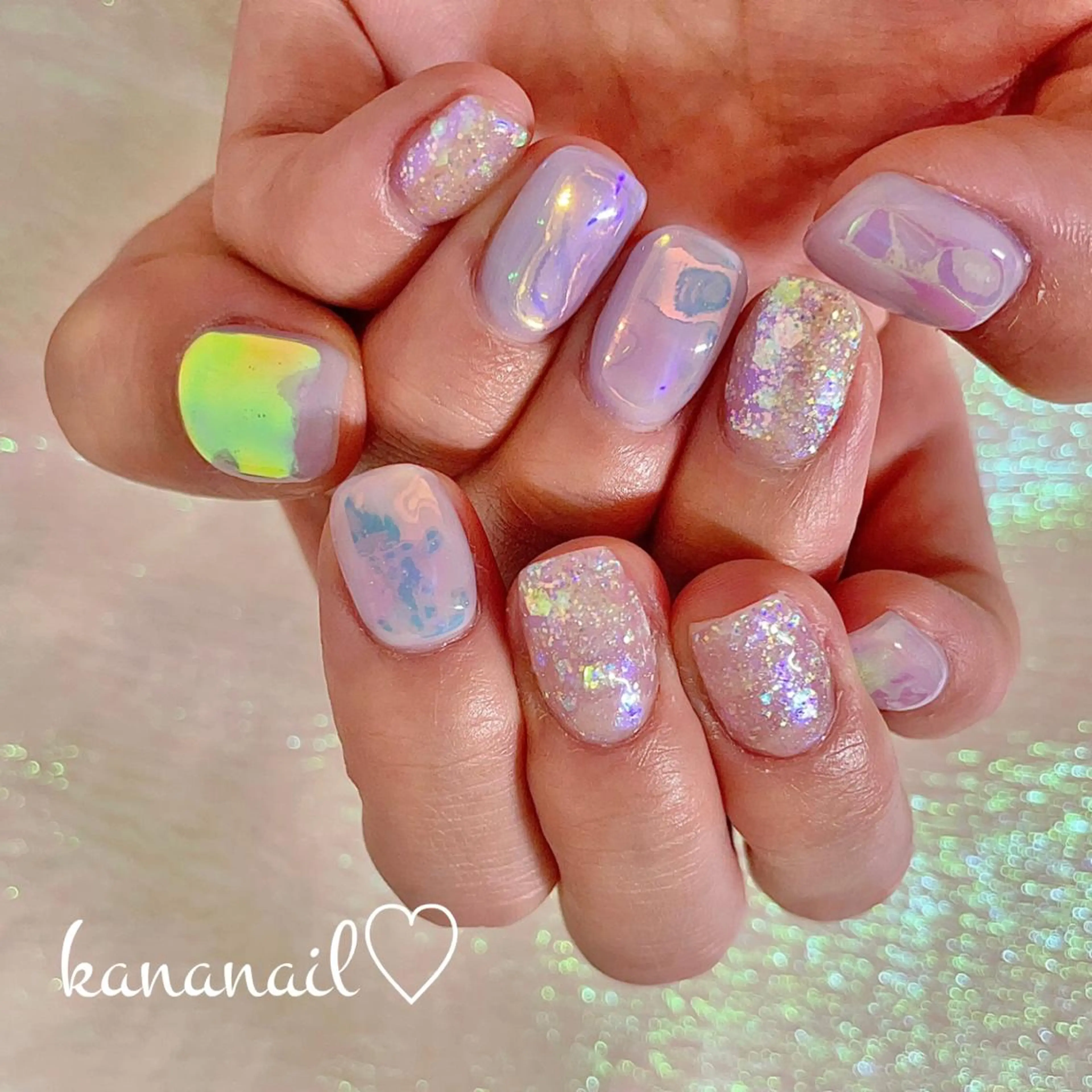 ネイル 氷ネイル・うるうるネイル ミディアムネイル kananail ♡のネイルデザイン