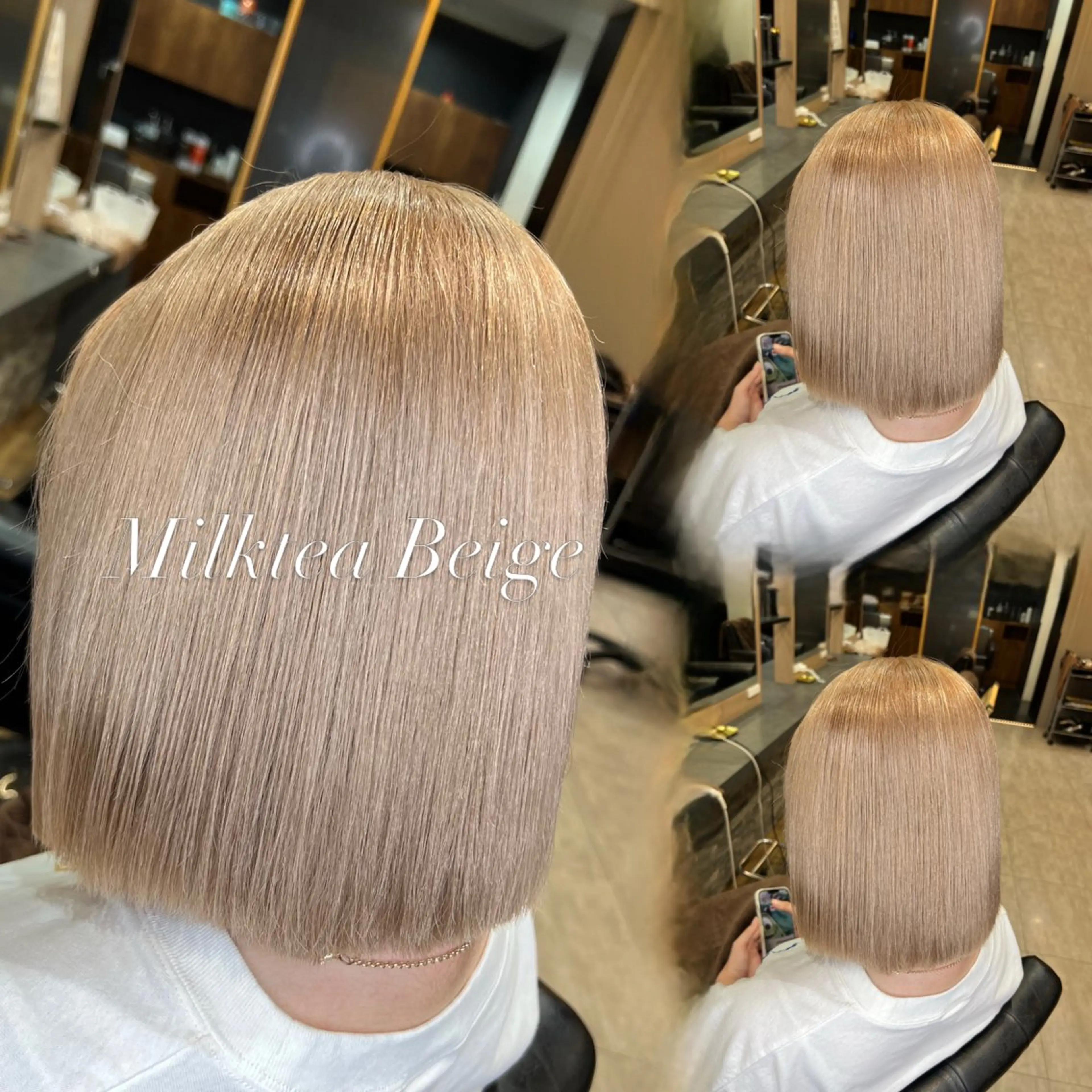 ショート カラー 切りっぱなしボブ ベージュカラー ブリーチ 透明感カラー ハイトーンカラー カット ヘアカラー トリートメント 横浜/エクステ特化× 艶カラー/あいかのヘアスタイル