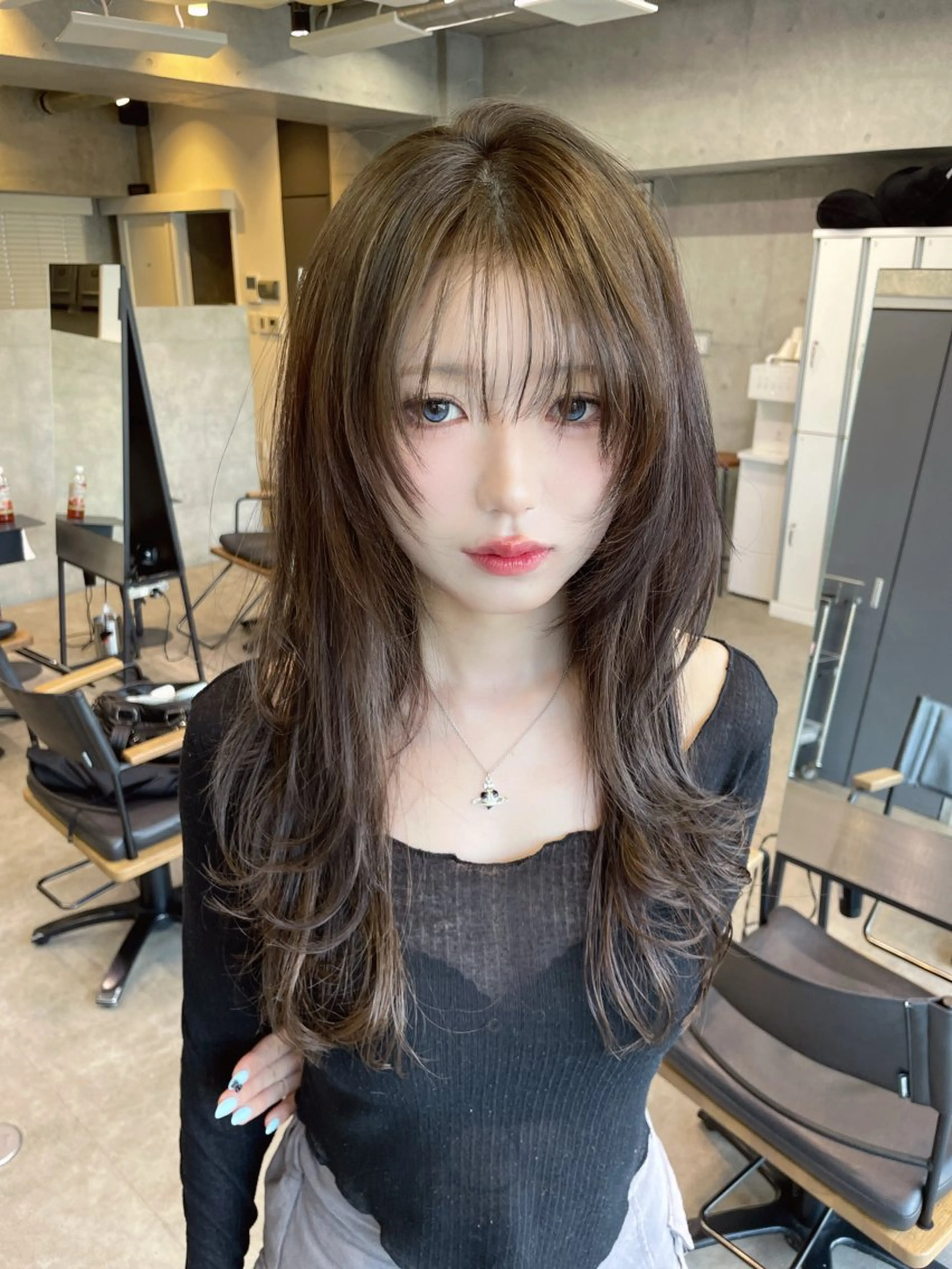 ロング カラー カット ヘアカラー トリートメント 韓国レイヤー/透明感 /髪質改善/アジキのヘアスタイル