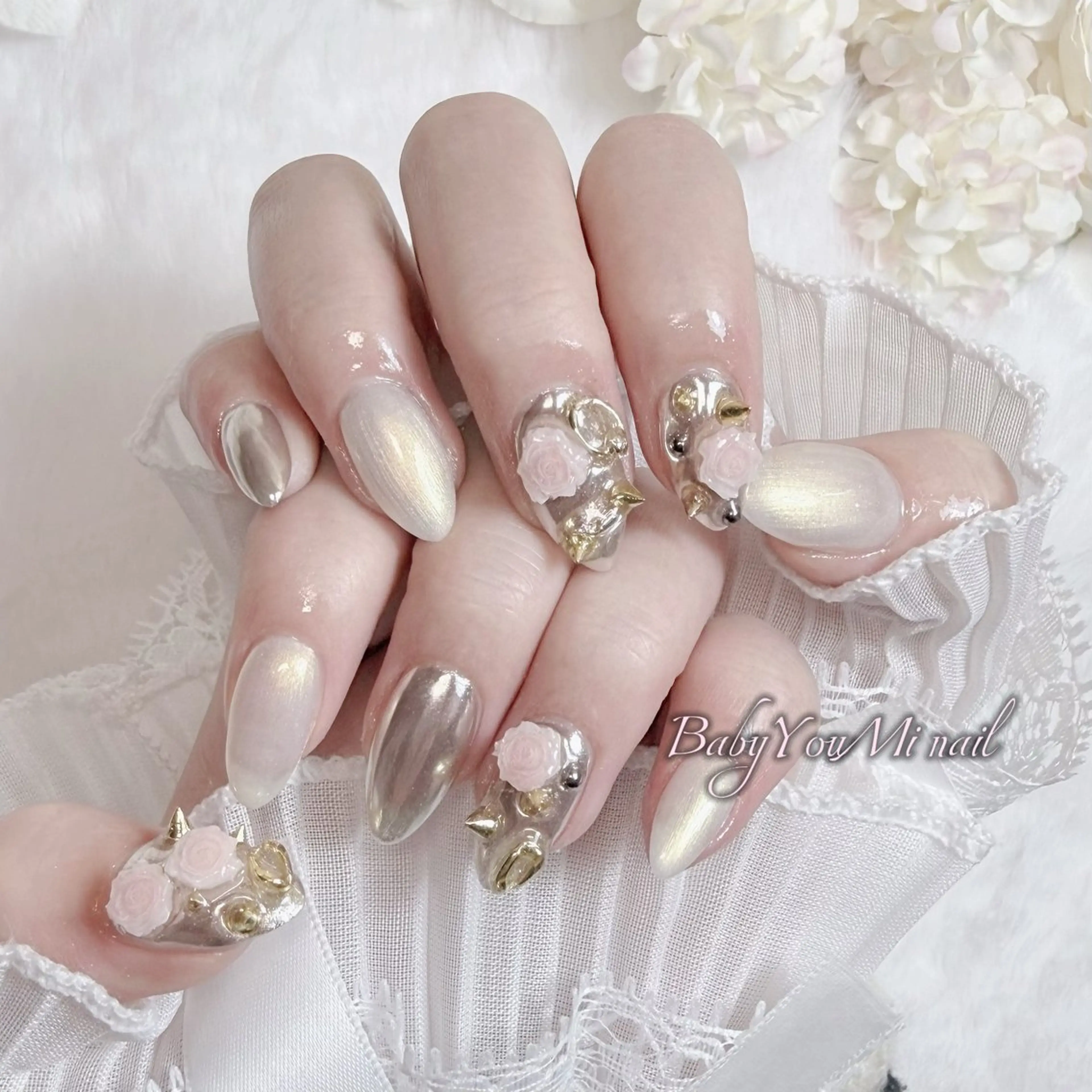 ネイル オーロラネイル チークネイル 成人式 フットネイル フレンチネイル ハンドネイル BabyYouMi nailのネイルデザイン