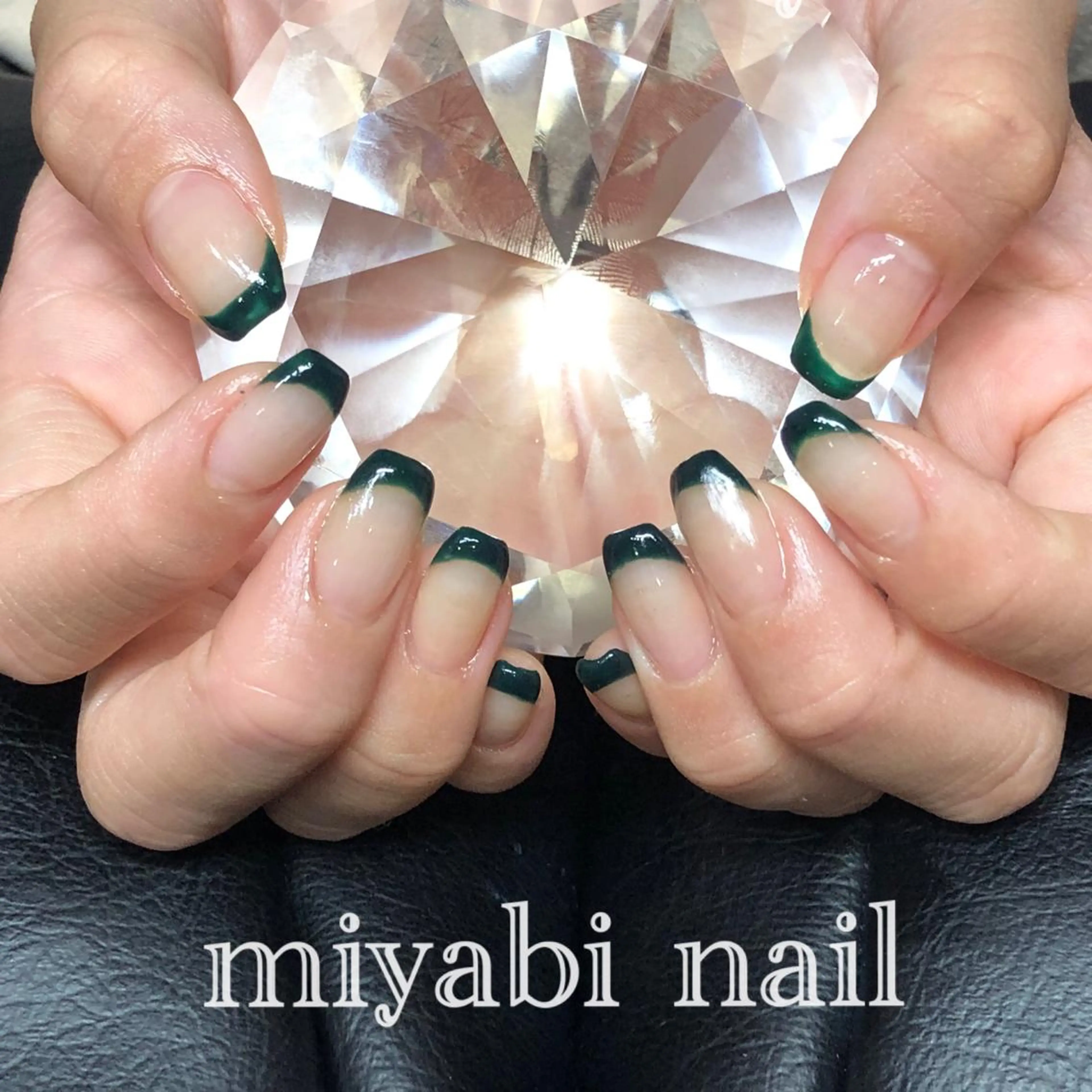 ネイル クリアネイル フレンチネイル グリーン 持ち込み スクエアネイル ハンドネイル miyabi nail 桂川駅近くのネイルデザイン