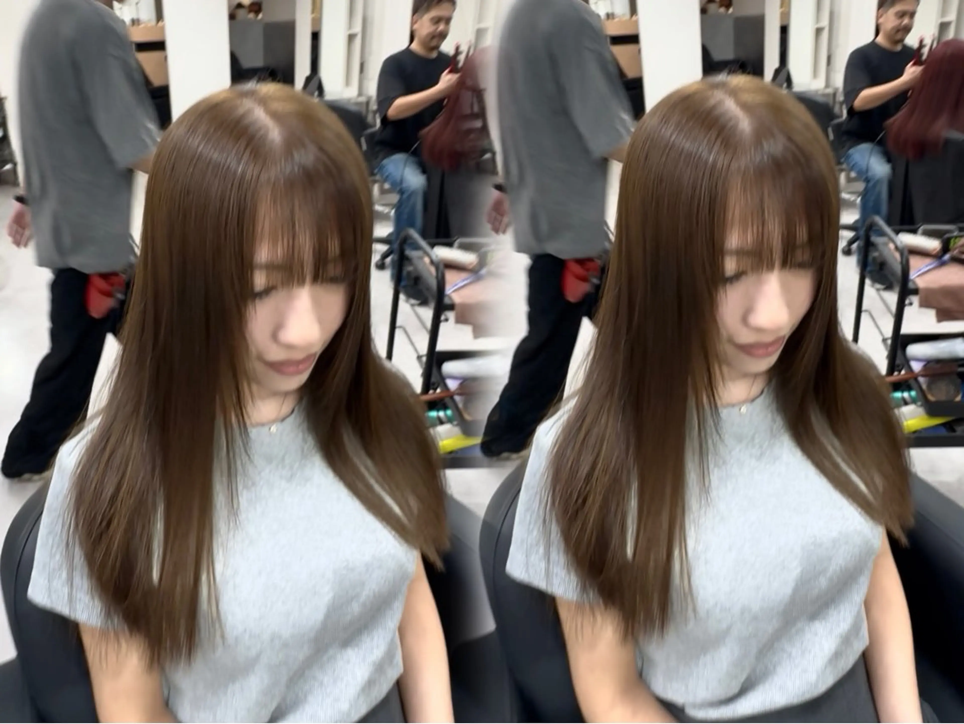 セミロング カット 縮毛矯正 トリートメント 🫧とぅるん艶髪🫧 透明感カラー×猿渡のヘアスタイル