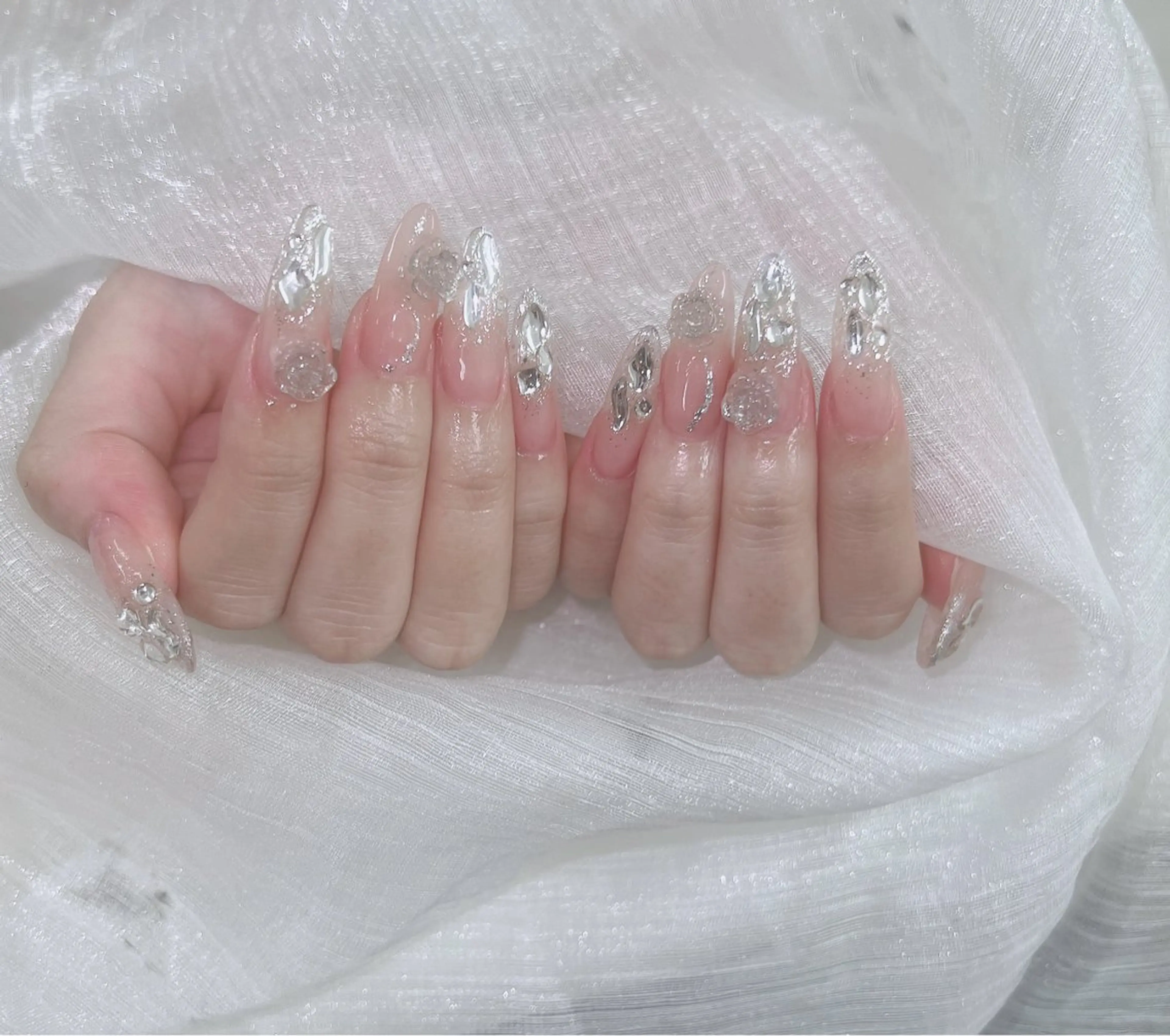 ネイル フレンチネイル ガラスフレンチ グラデーション マグネットネイル ミラーネイル Lee Nailsのネイルデザイン