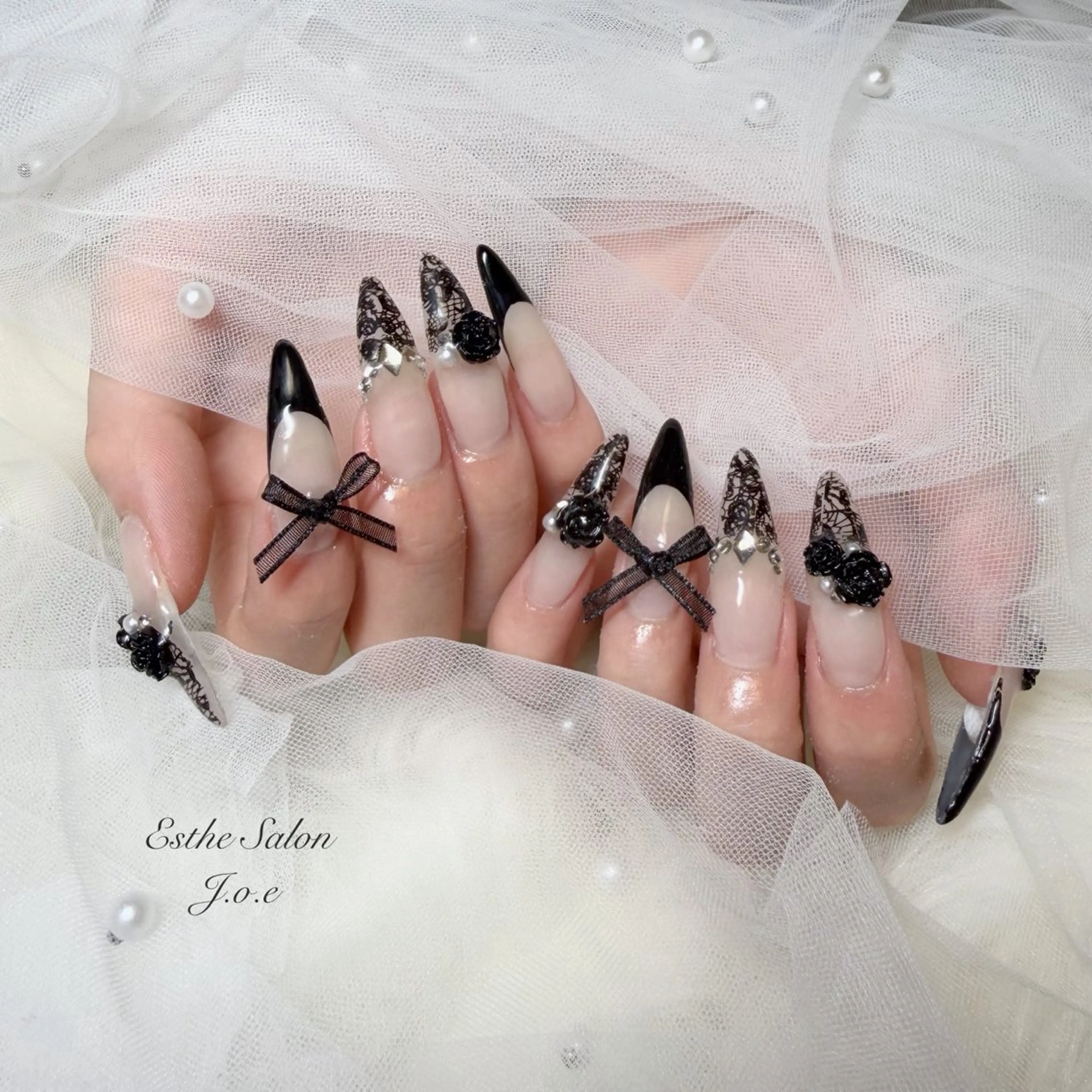 ネイル フレンチネイル レース ハンドネイル 石堂 さくらのネイルデザイン