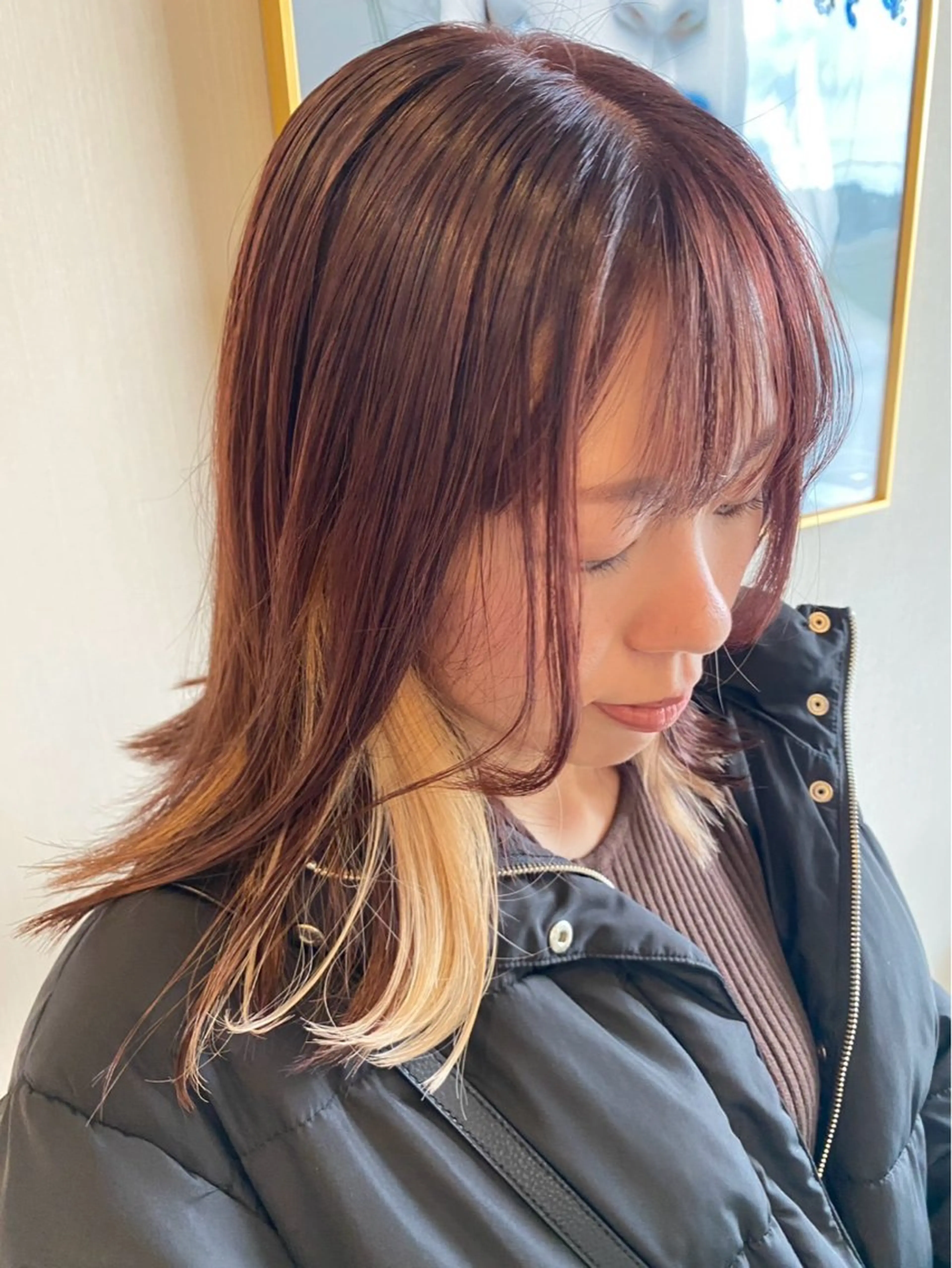 カラー ブロンド インナーカラー ピンクカラー ボブ✄／透明感カラー 上野 梨奈のヘアスタイル