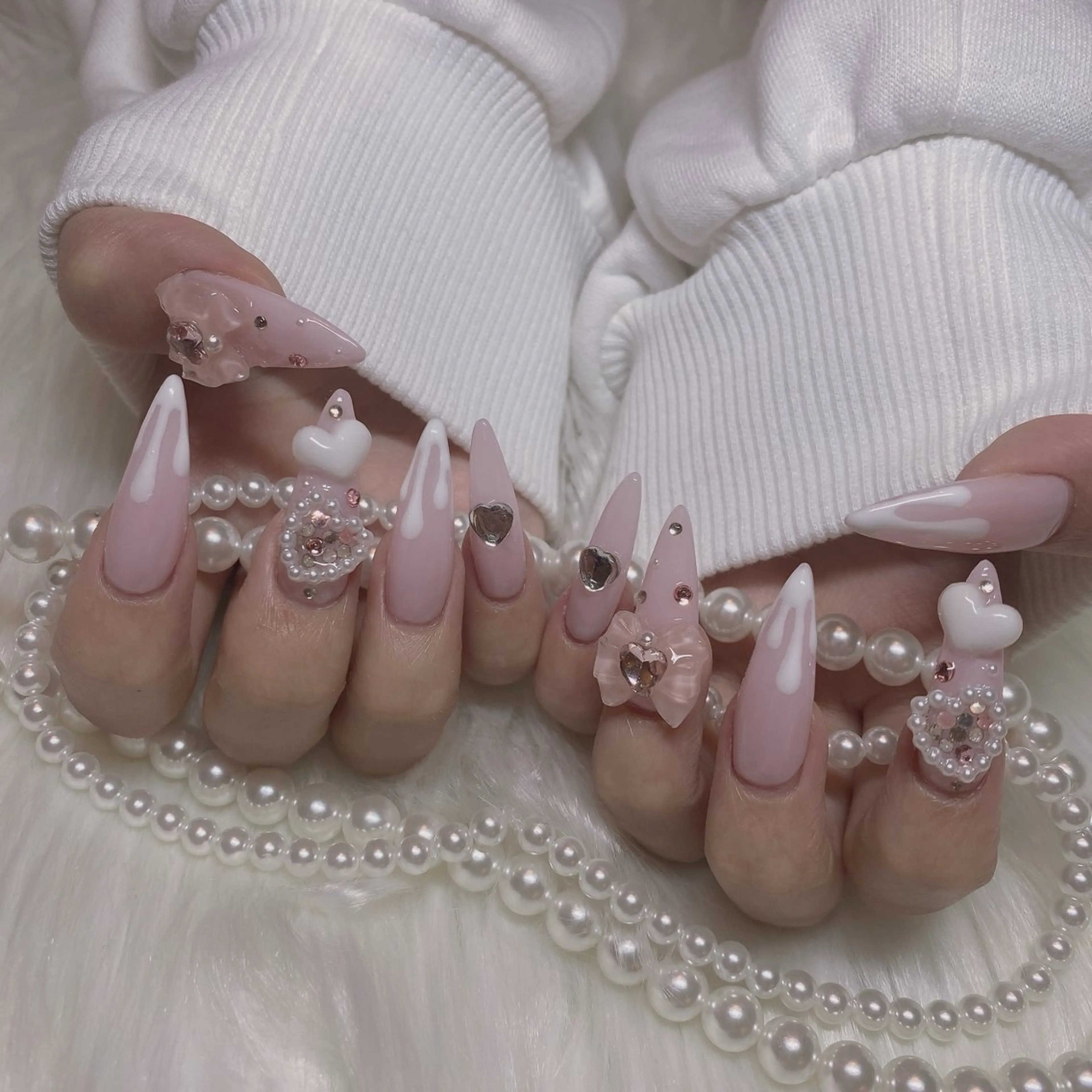 ネイル 持ち込み リボン スカルプネイル Nailsalon apricotのネイルデザイン