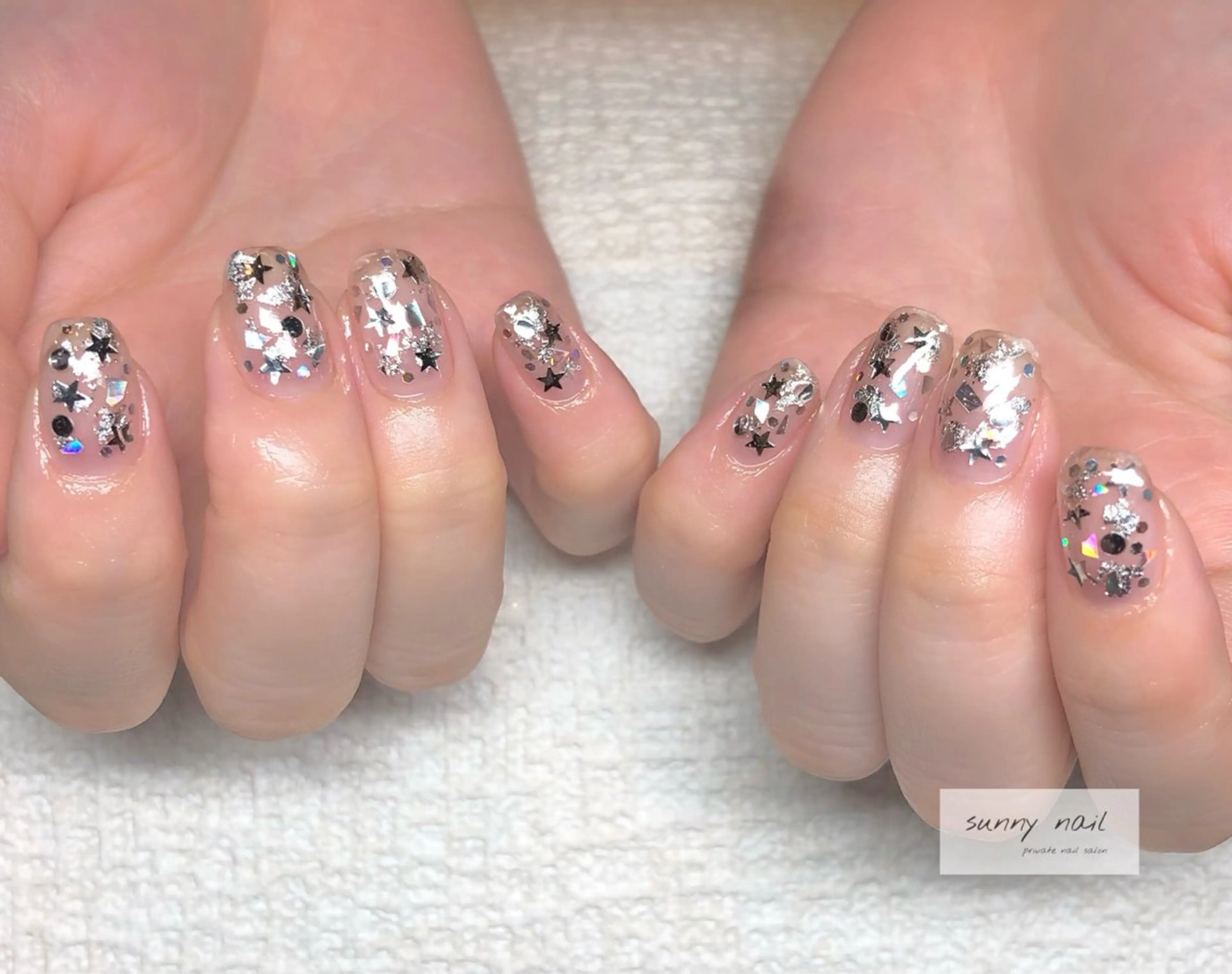 ネイル クリアネイル キラキラネイル シルバー sunny nailのネイルデザイン