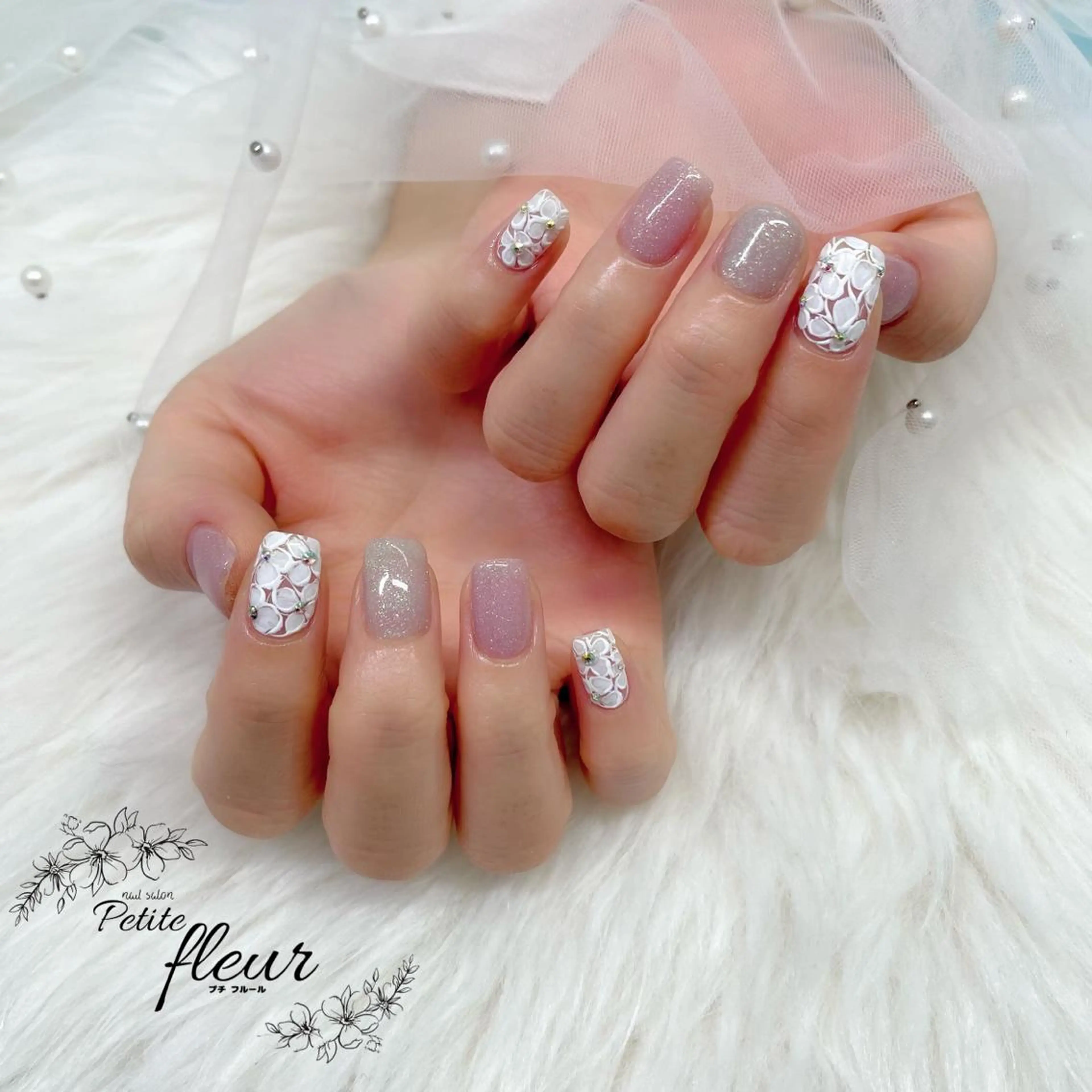 ネイル フラワーネイル レース ❁⃘*。Petite fleur❁⃘*りさのネイルデザイン
