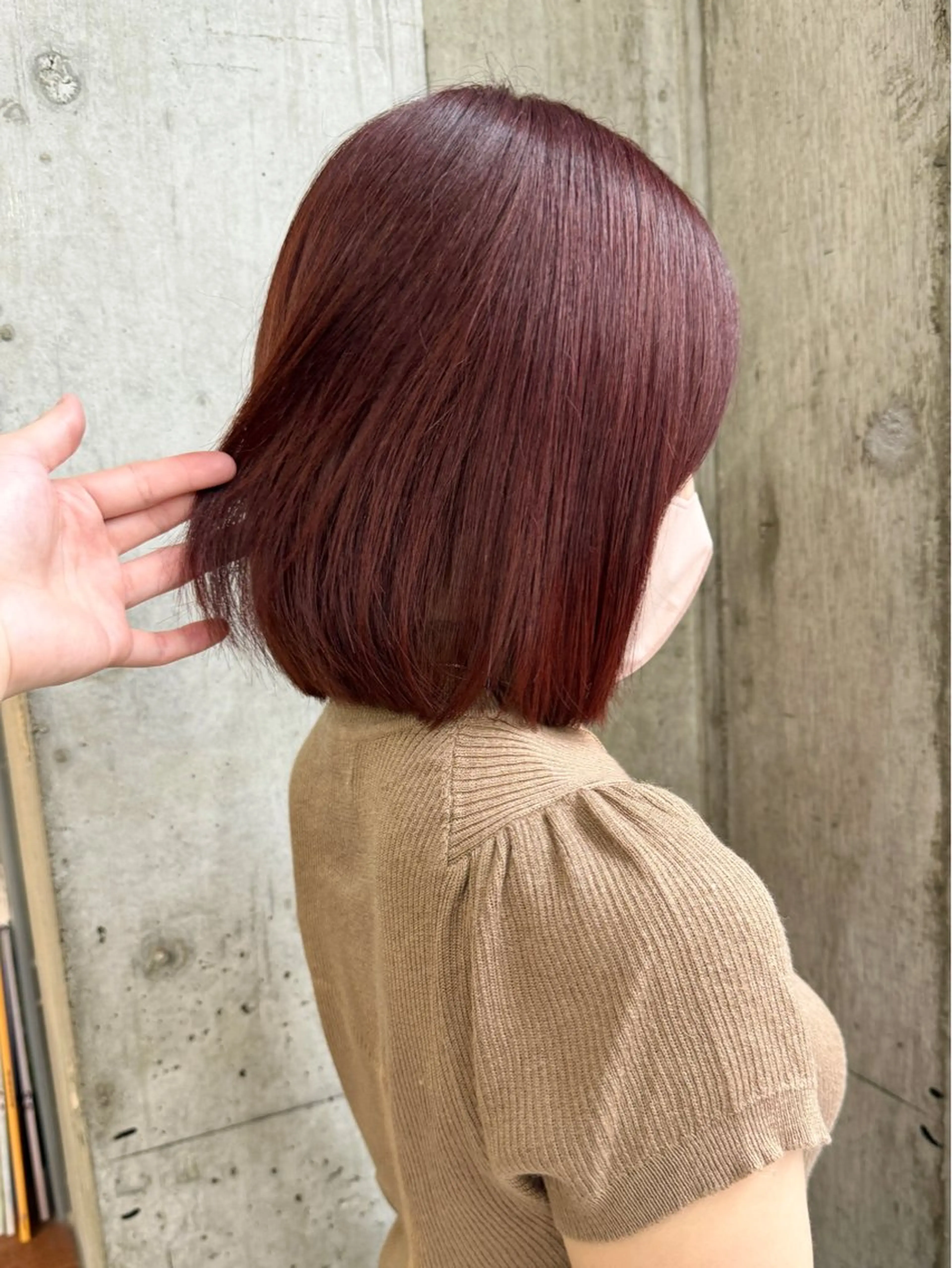 ショート カラー ブラウンカラー レッドカラー レッドブラウン 切りっぱなしボブ/ ブリーチカラー/大塚のヘアスタイル