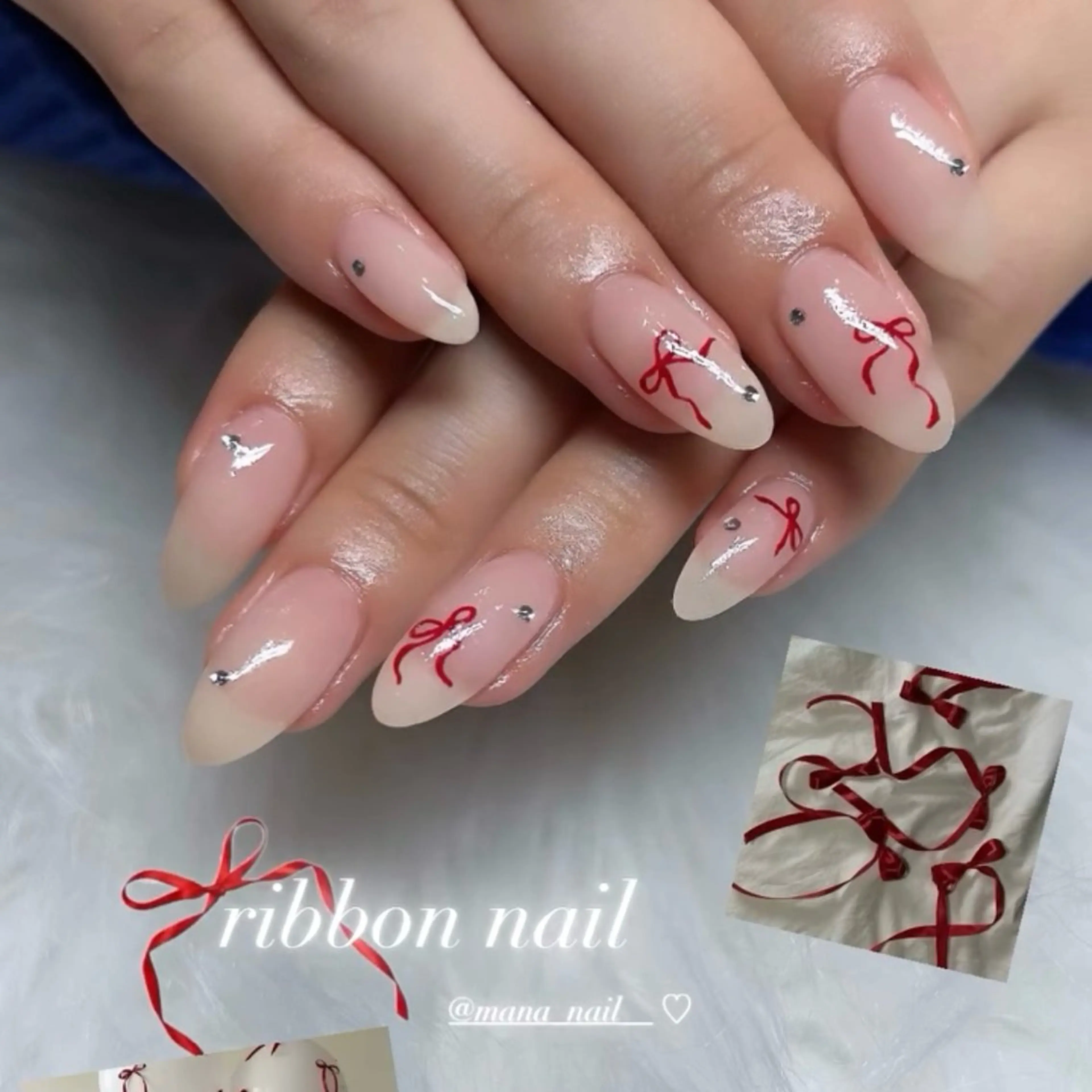 ネイル リボン ハンドネイル 🤍Earth笛吹 𝑴𝒂𝒏𝒂🤍のネイルデザイン