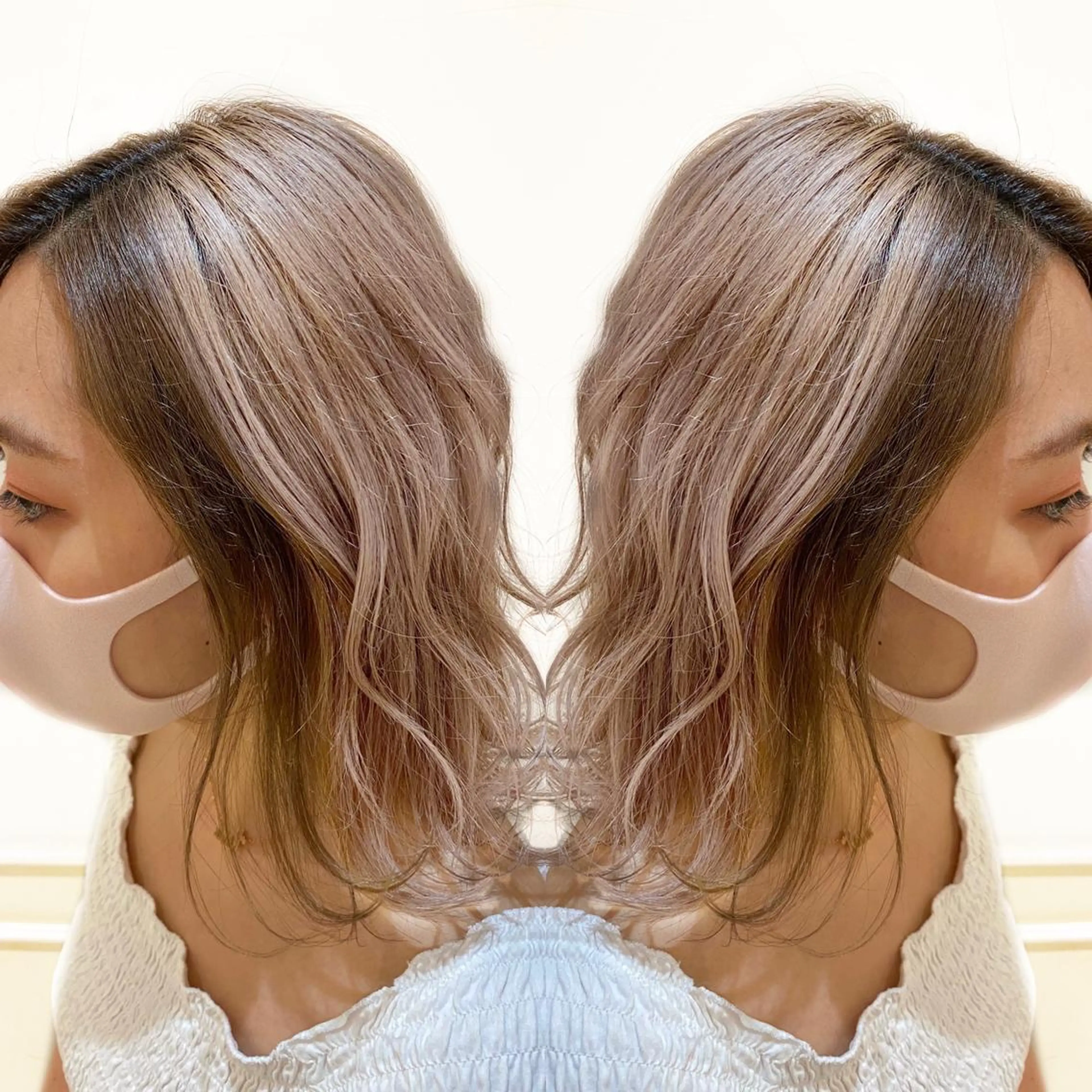 ミディアム カラー ミストバング ブリーチ  フェイスフレーミング ご予約 宜しくお願いします！のヘアスタイル