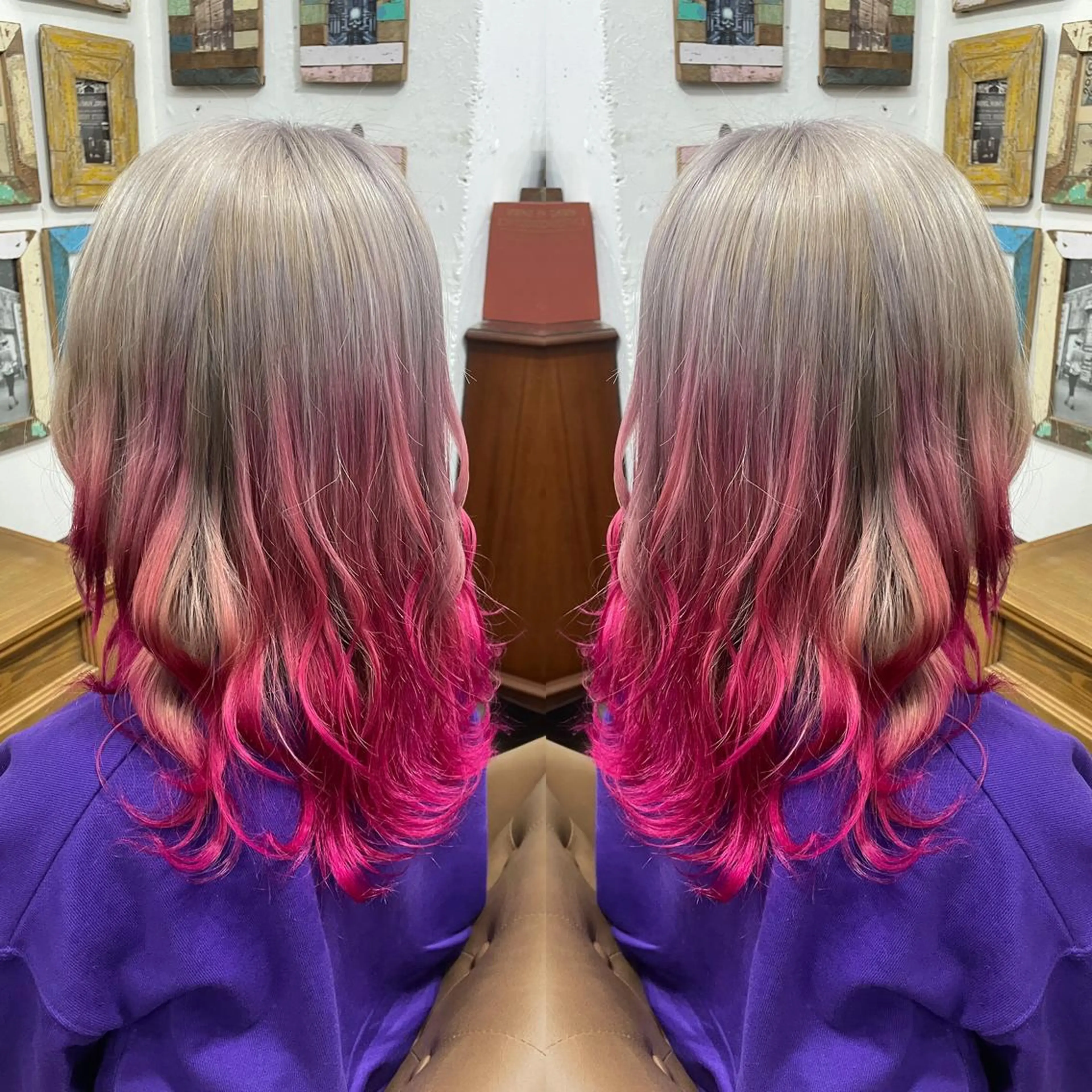 ミディアム カラー グラデーションカラー ピンクカラー 👑派手髪/カット 👑ANRYのヘアスタイル