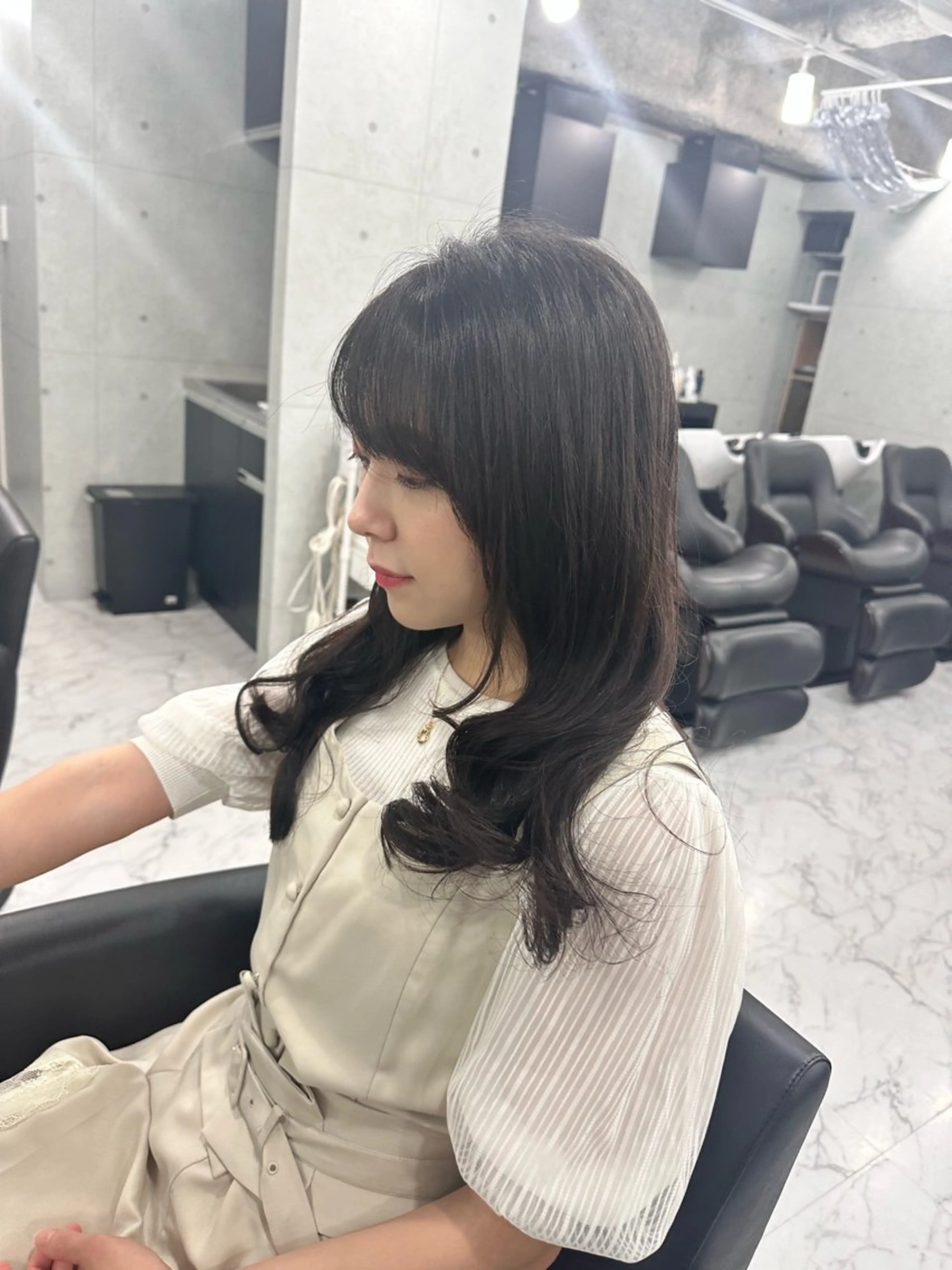 ロング ハイライト 髪質改善 小顔カット Endearing 銀座/レイヤーカットのヘアスタイル