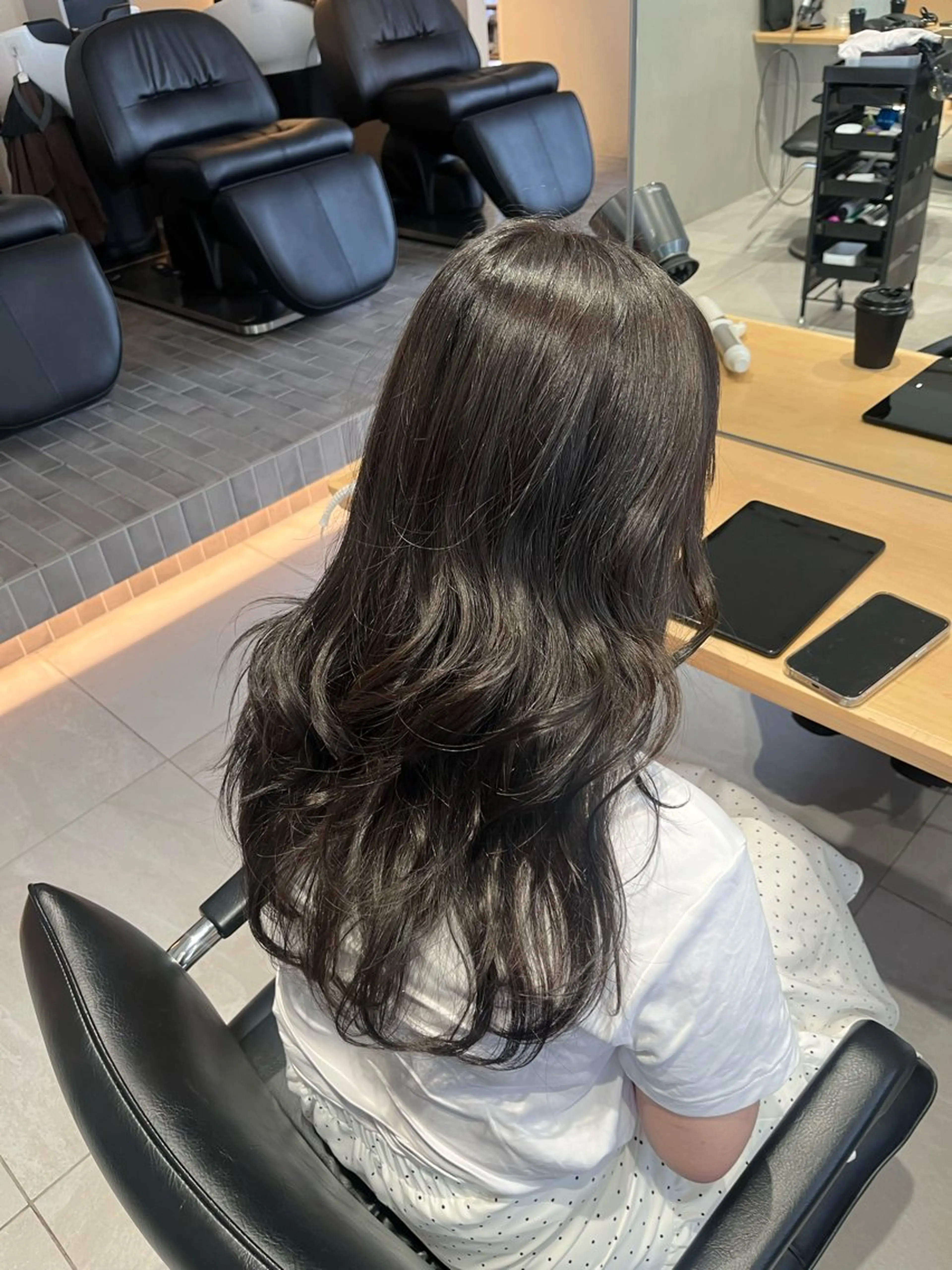 ロング カラー 透明感カラー グレージュ カット ヘアカラー トリートメント ナミ🩶暗髪/暖色 ❤️/透明感/縮毛のヘアスタイル