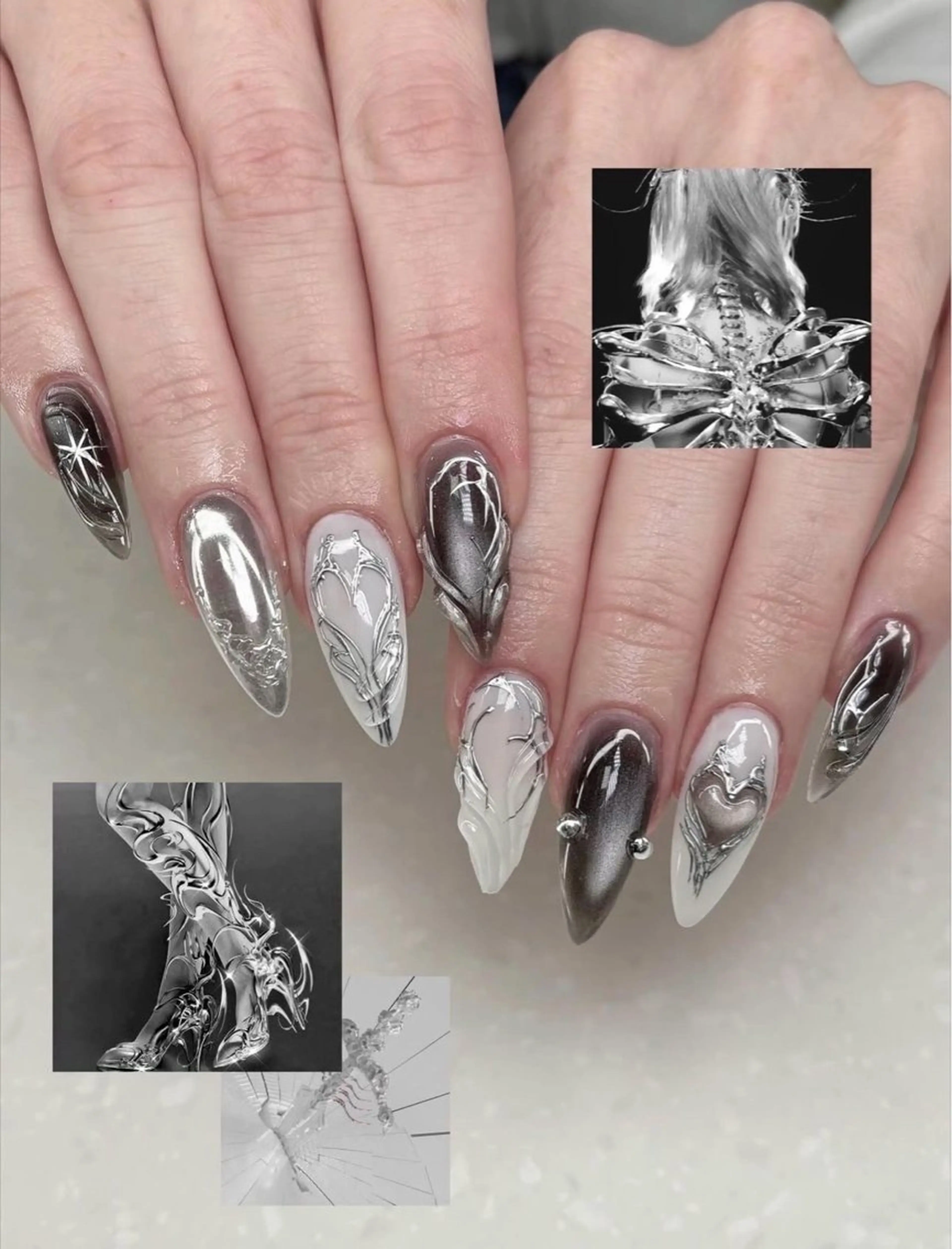 Y2k x クール系・立体クロムアートネイルの写真