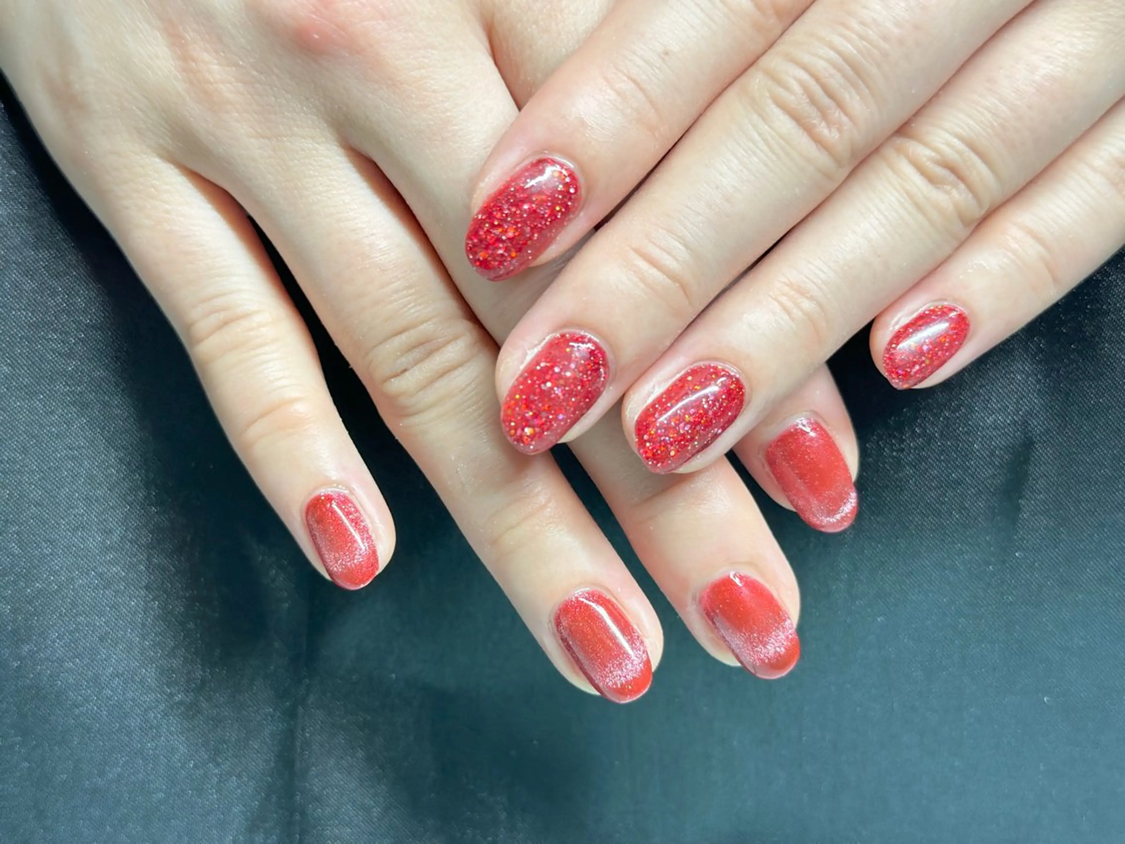 ネイル フレンチネイル ラメ(グリッター) マグネットネイル マグネットフレンチ ワンカラーネイル Nail_ SkyBlue_Jのネイルデザイン