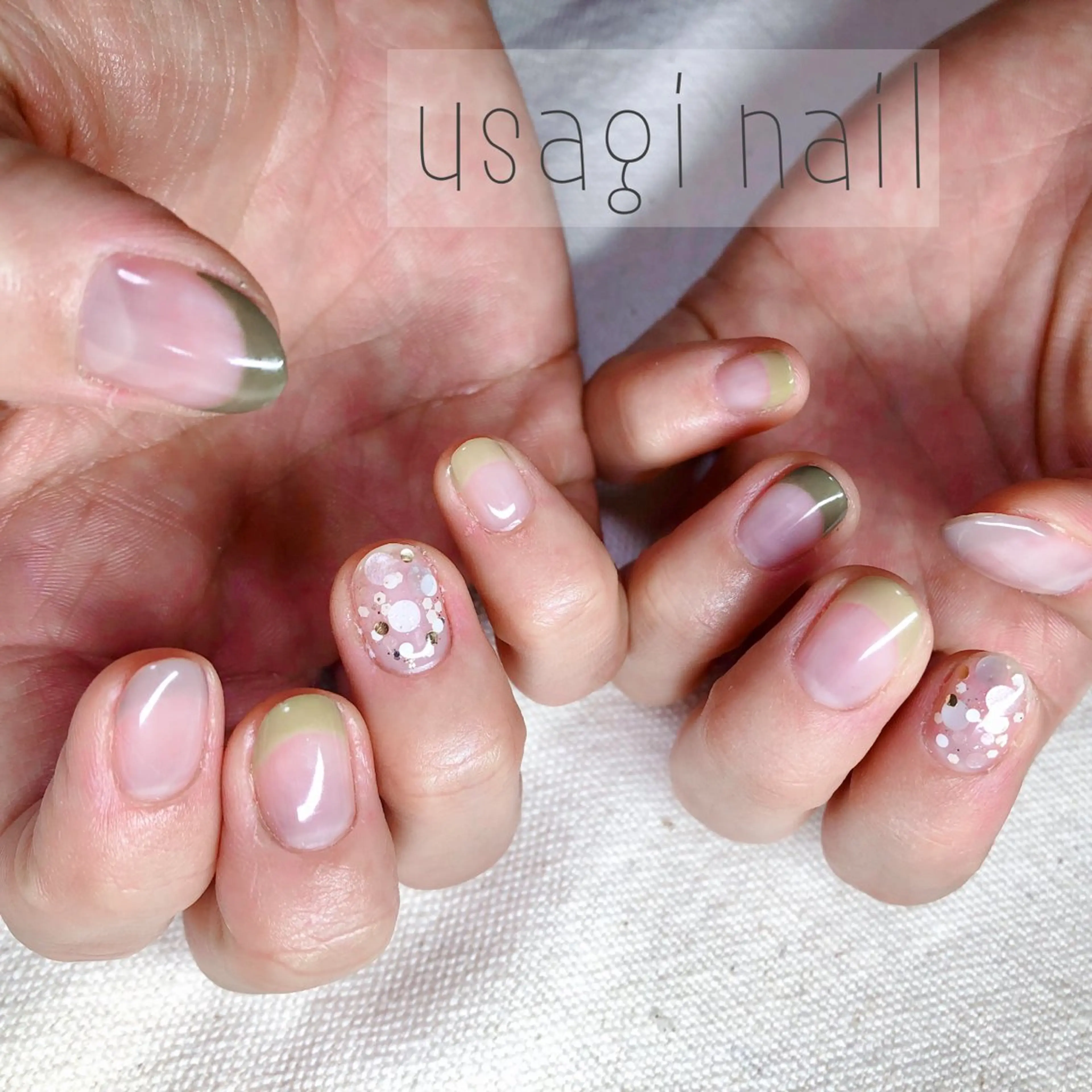 ネイル フレンチネイル グリーン usagi nailのネイルデザイン