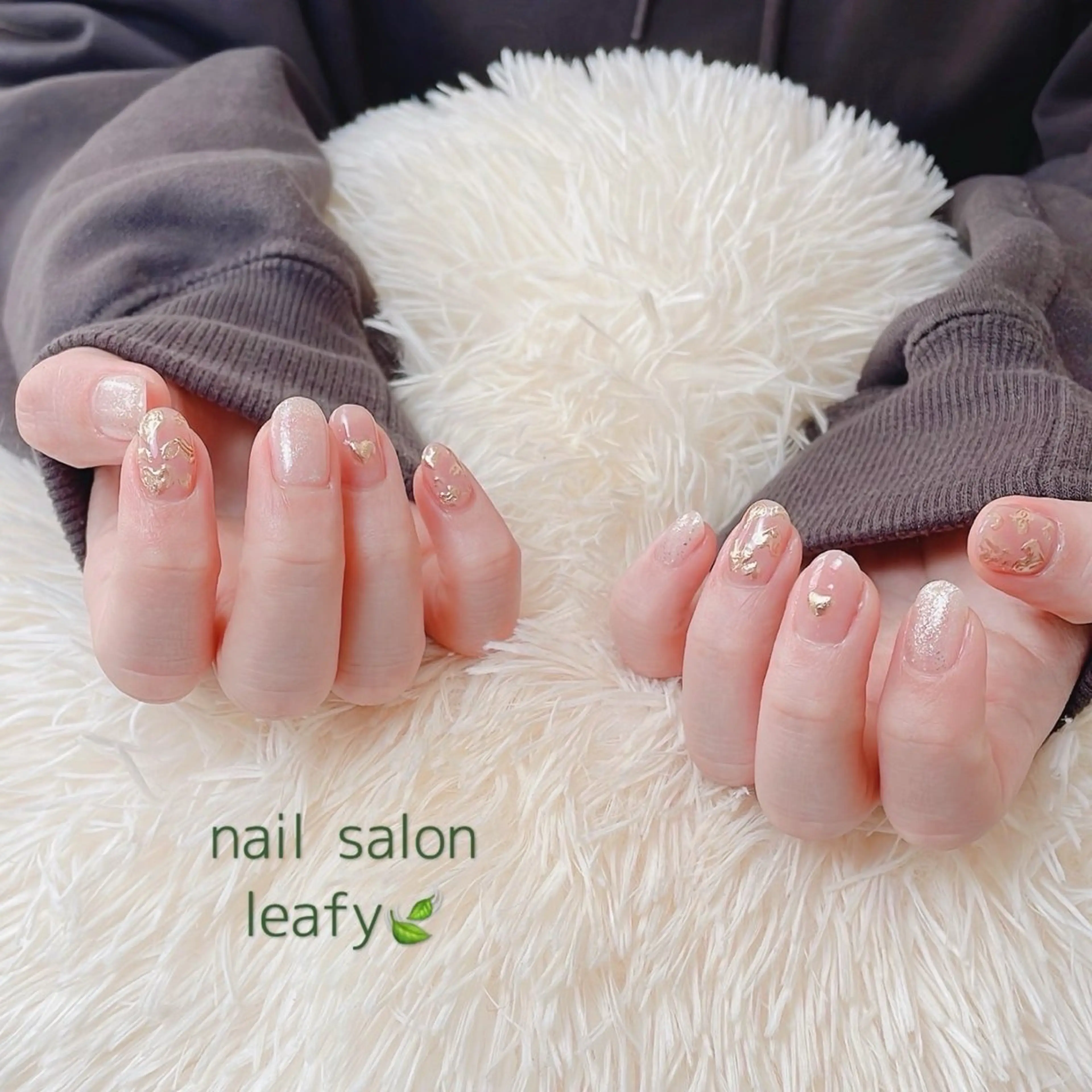 ネイル ハート ラメ(グリッター) ミラーネイル 持ち込み ぷっくりネイル ネイルサロン leafyのネイルデザイン