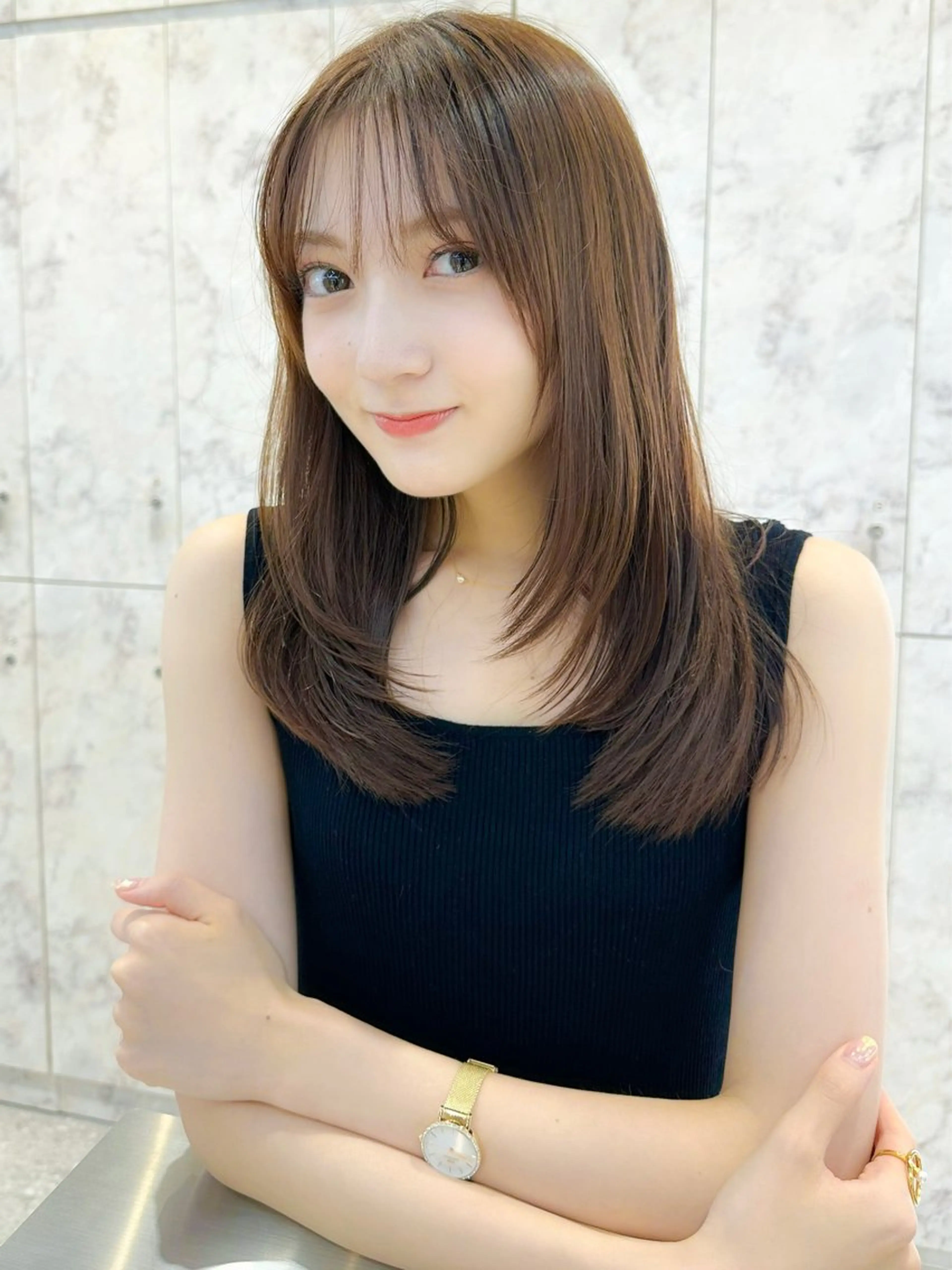 セミロング カラー カット トリートメント 新宿/韓国風レイヤー 髪質改善/渋谷直樹のヘアスタイル