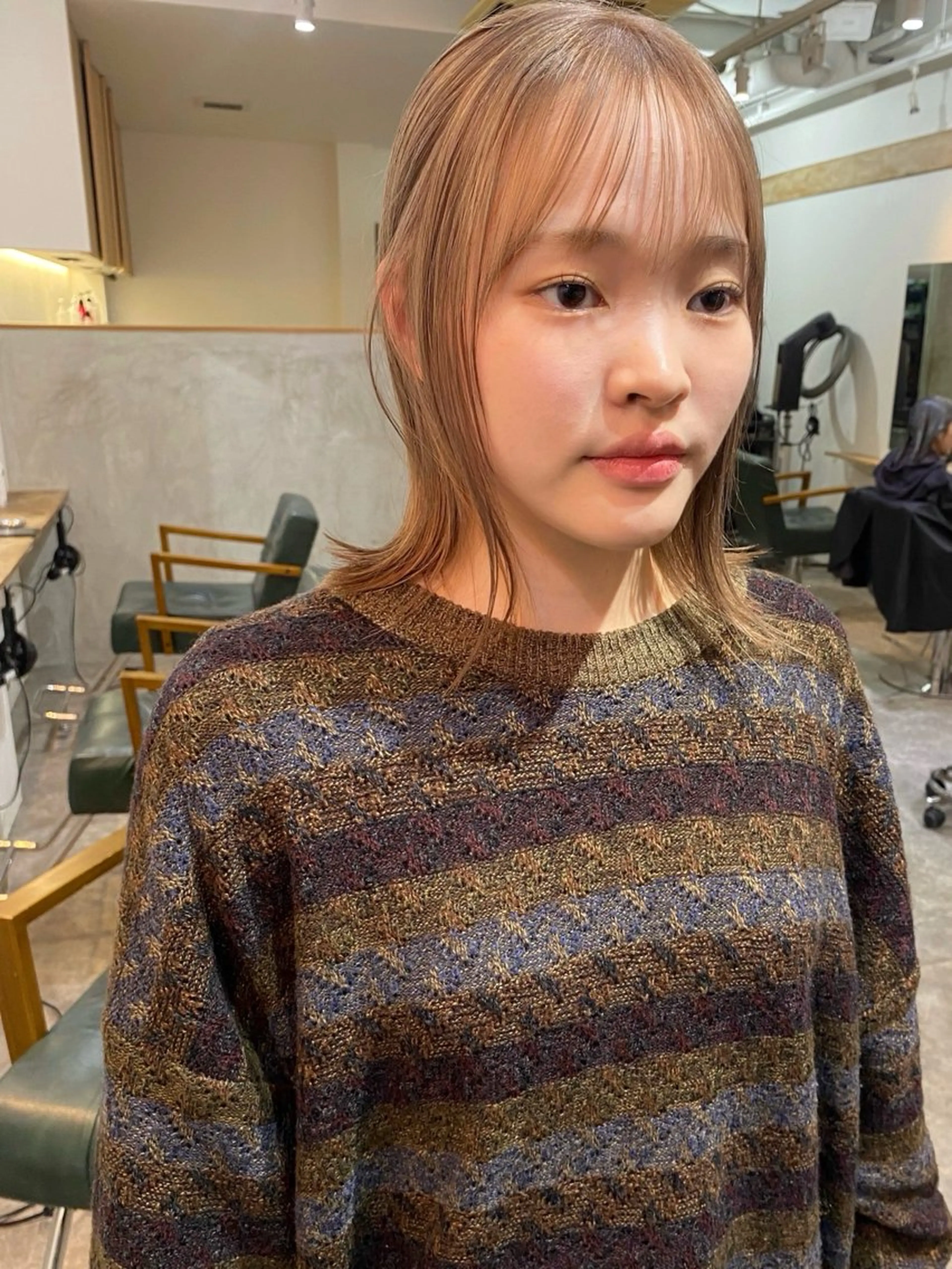 ミディアム カラー ベージュカラー ブリーチ ダブルカラー ハイトーンカラー ミルクティーベージュ カット ヘアカラー トリートメント 森貴裕/ベージュ/ パーマ/オリーブのヘアスタイル