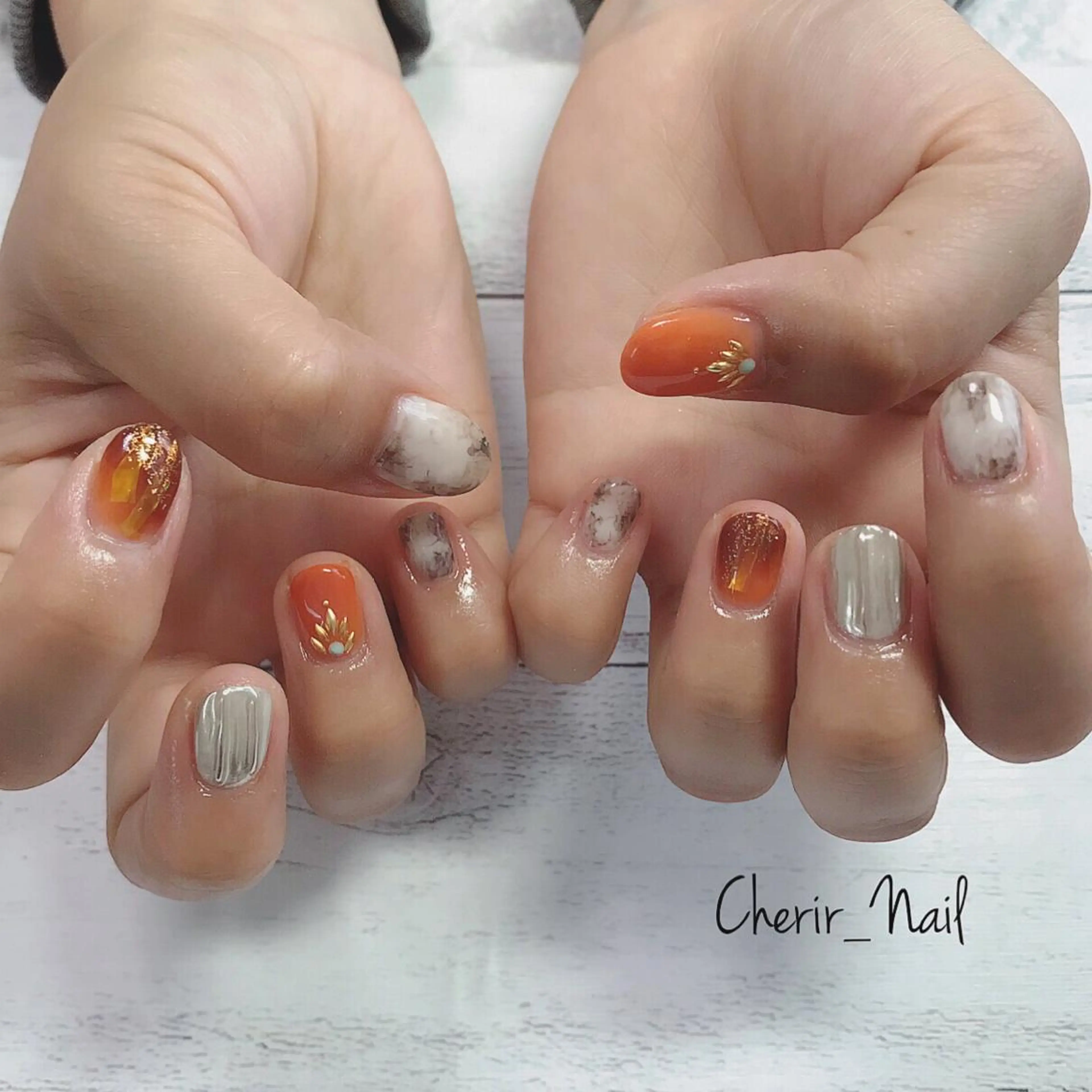 ネイル アートネイル 大理石ネイル(マーブル) ミラーネイル ニュアンスネイル ワンカラーネイル Cherirnail kaoriのネイルデザイン