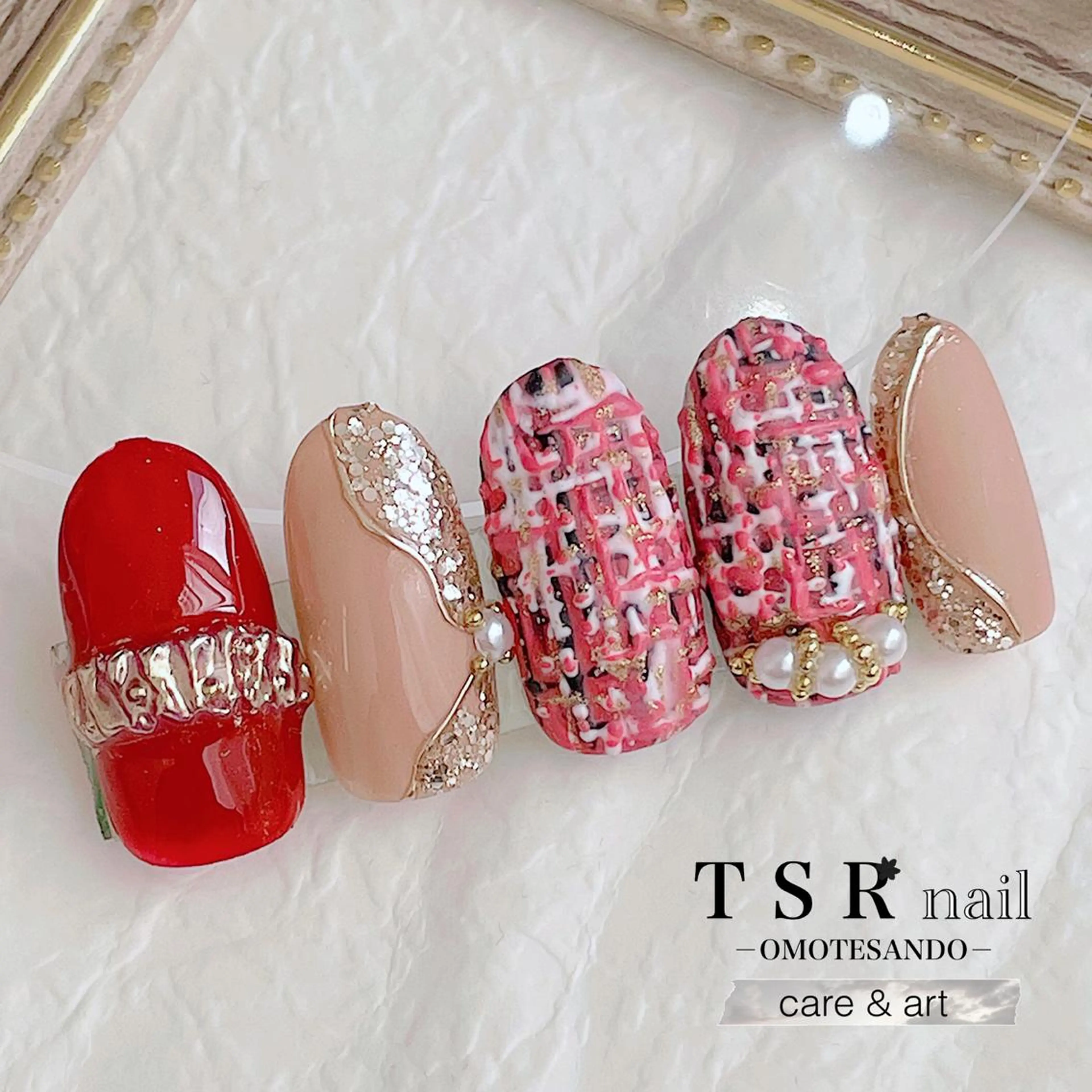 ネイル ジェルネイル パラジェル ネイルチップ ツイードネイル ハンドネイル ハンドケア 爪咲 りり花のネイルデザイン