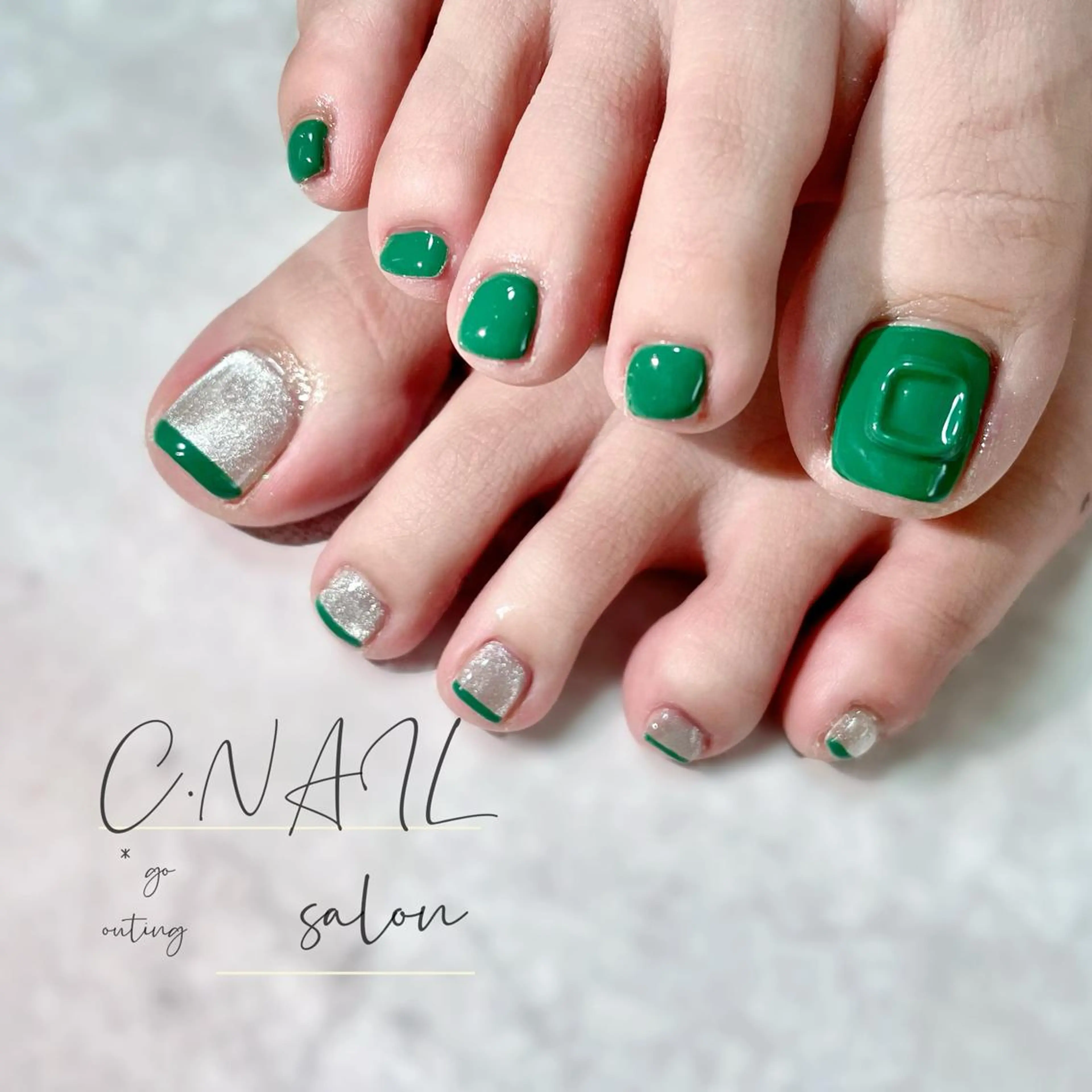 ネイル フットネイル グリーン ニュアンスネイル フットネイル C.Nail &Eye筑紫駅のネイルデザイン