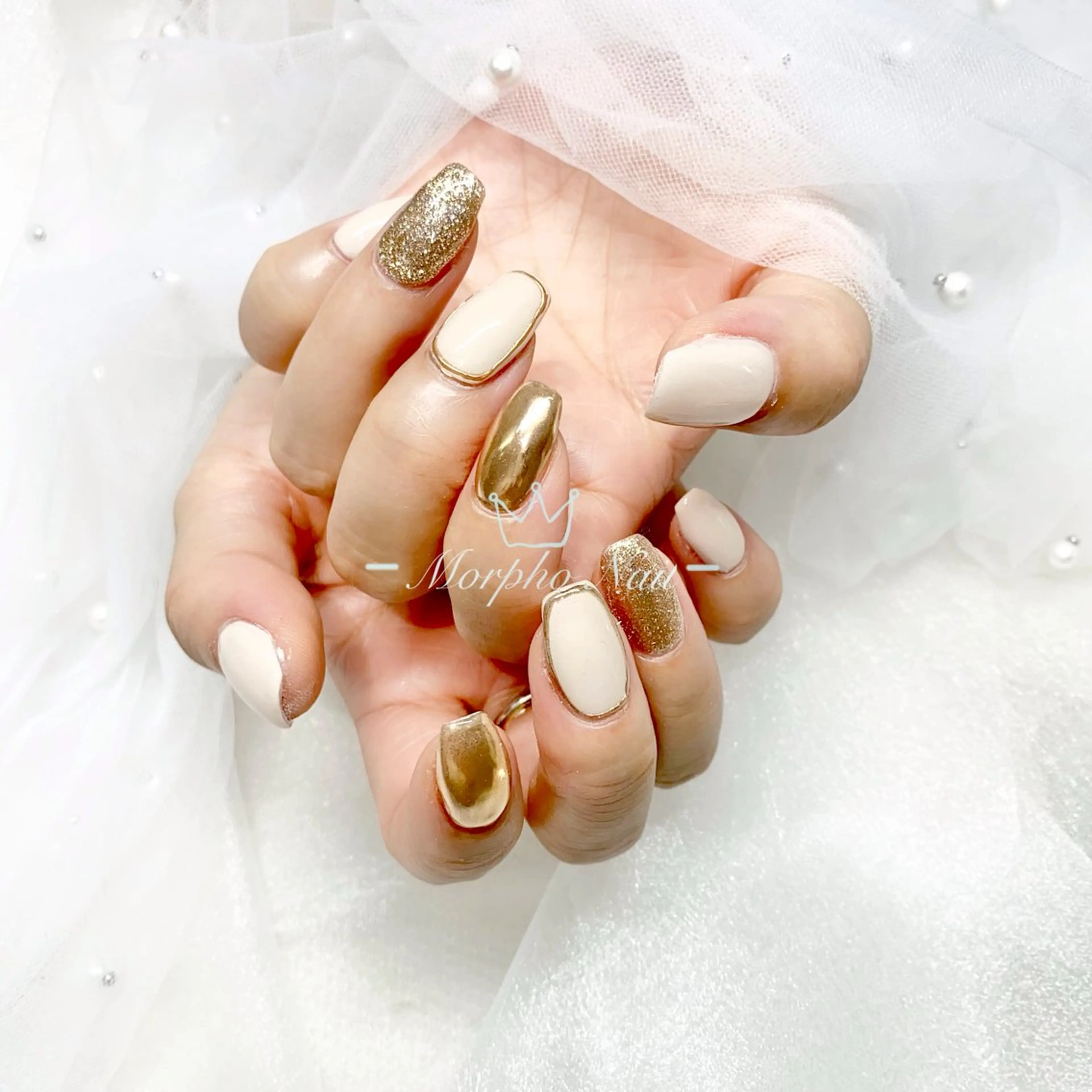 ネイル 長さ出し ジェルネイル キラキラネイル 大理石ネイル(マーブル) ニュアンスネイル Morpho nailのネイルデザイン