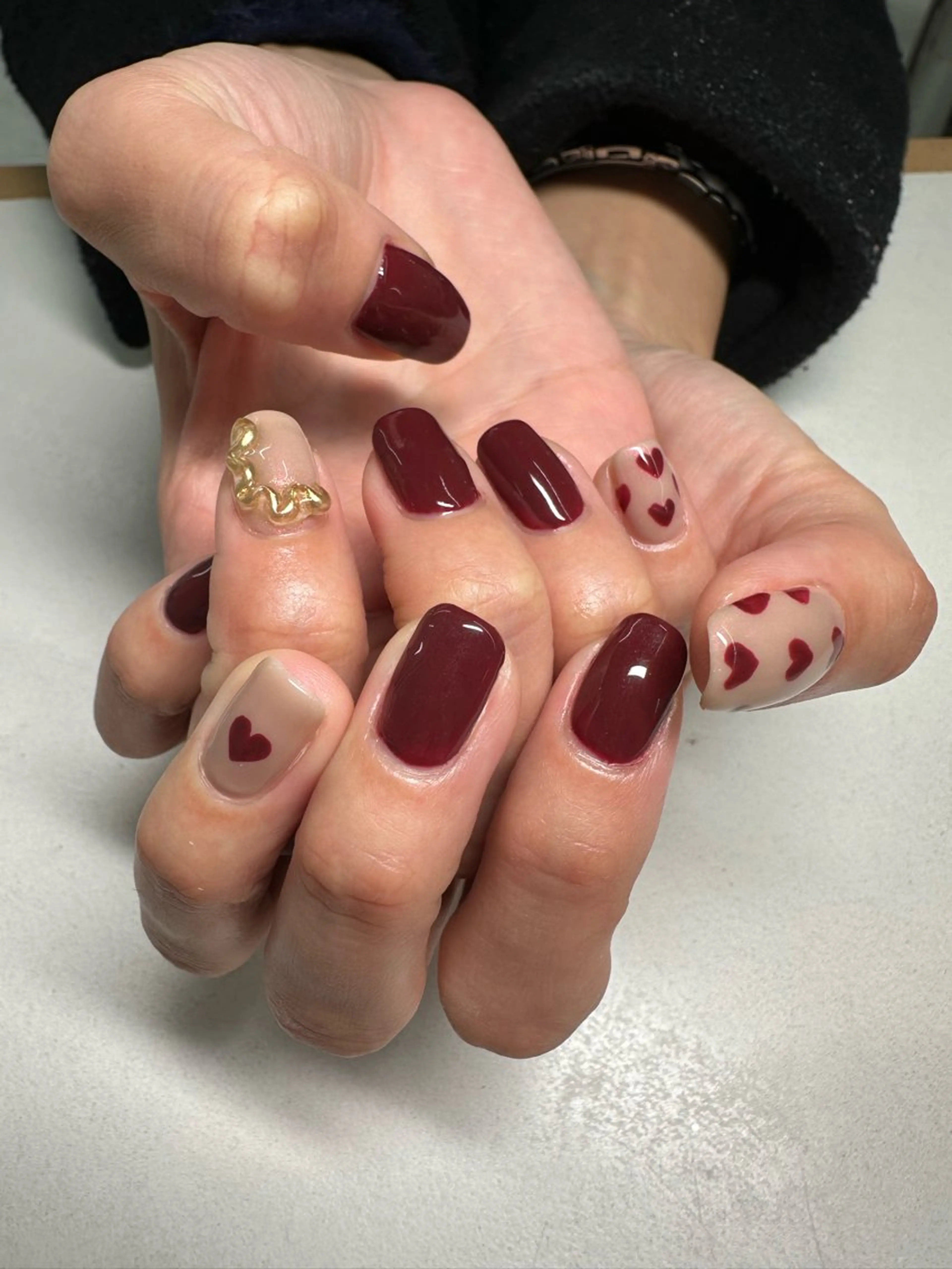 ネイル ハート リボン Kaede *LUFTのネイルデザイン
