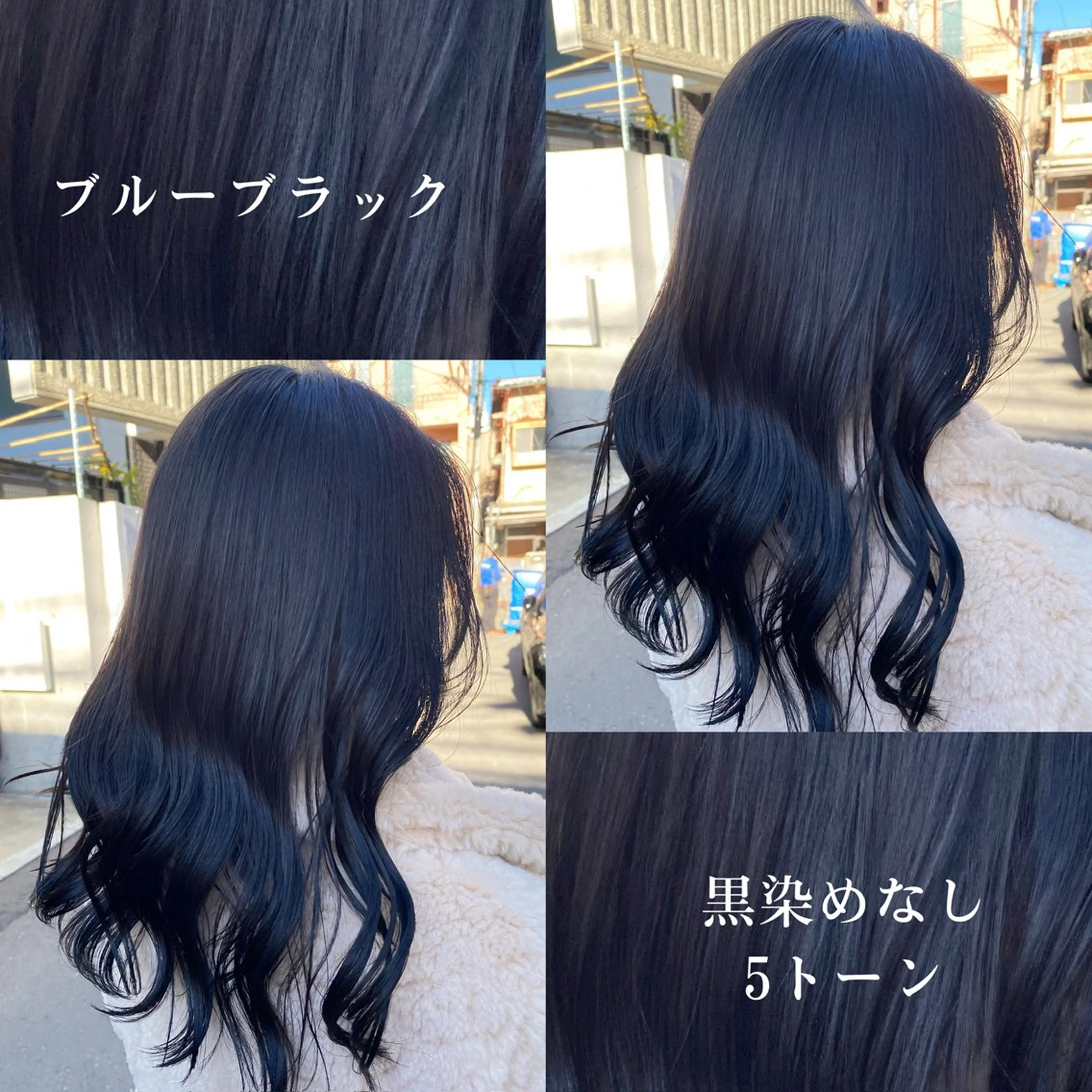 セミロング カラー 黒髪 ブルーカラー ブルーブラック ヘアカラー トリートメント グレージュ/レイヤー /韓国ヘア/RISAのヘアスタイル